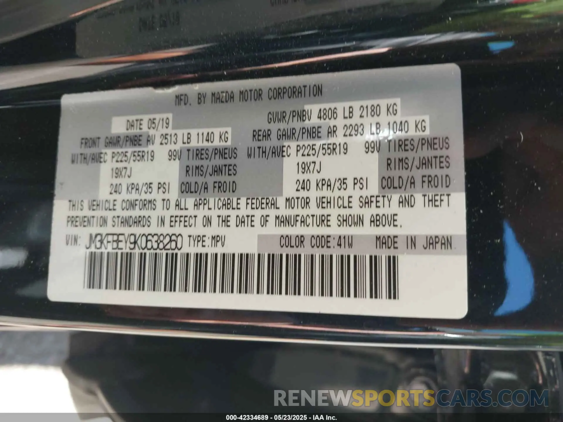 9 Фотография поврежденного автомобиля JM3KFBEY9K0638260 MAZDA CX-5 2019