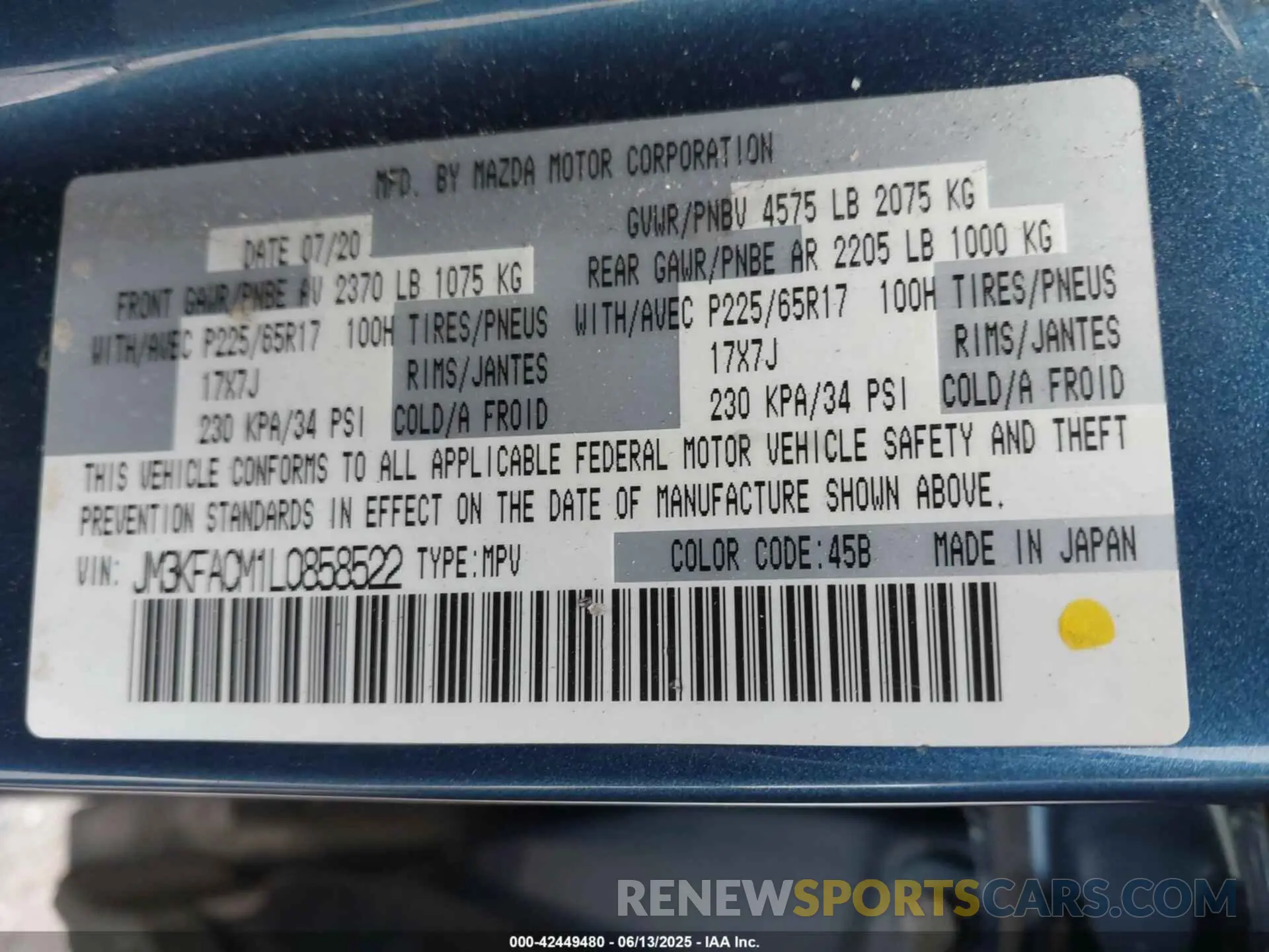 9 Фотография поврежденного автомобиля JM3KFACM1L0858522 MAZDA CX-5 2020