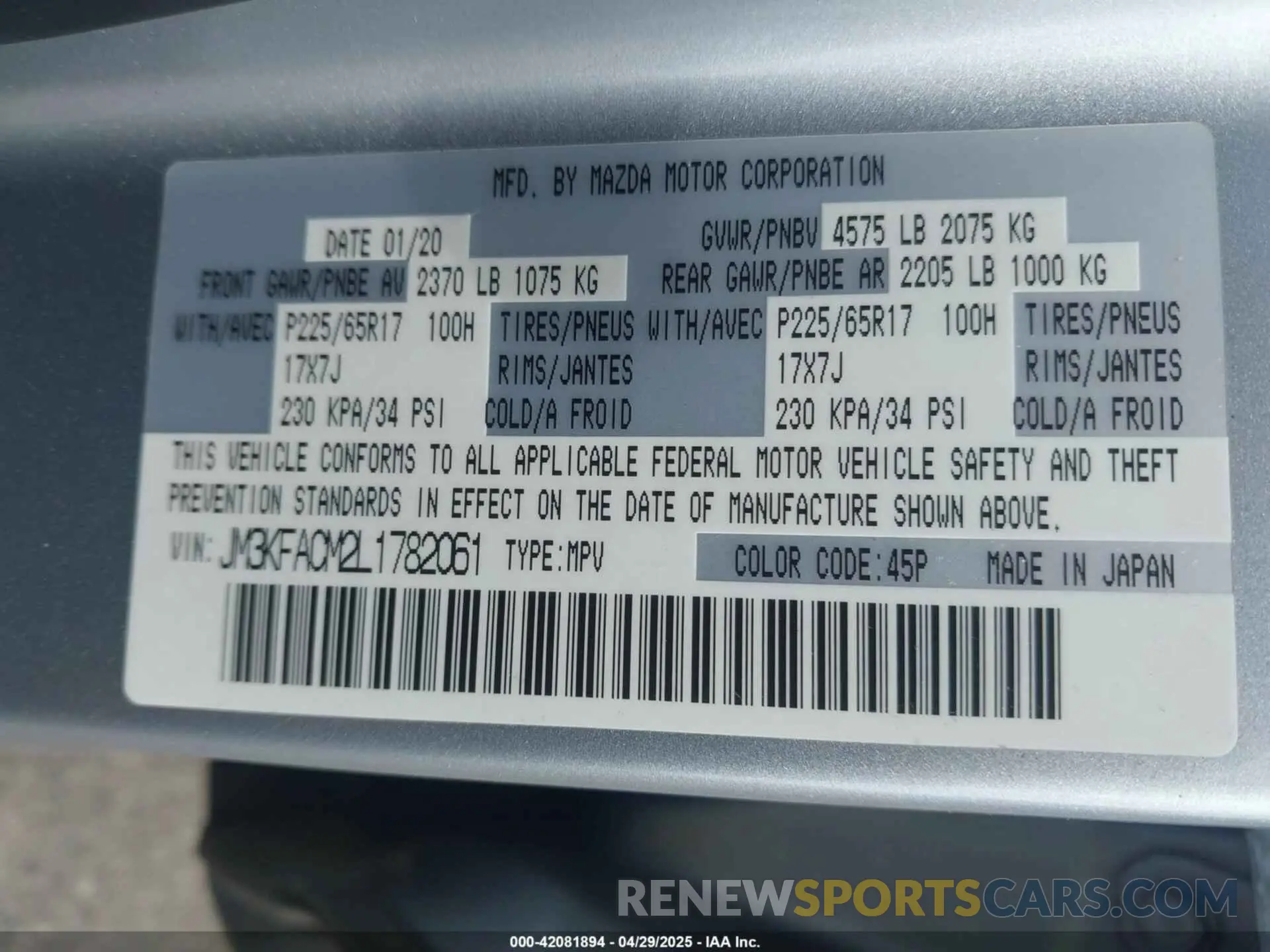 9 Фотография поврежденного автомобиля JM3KFACM2L1782061 MAZDA CX-5 2020