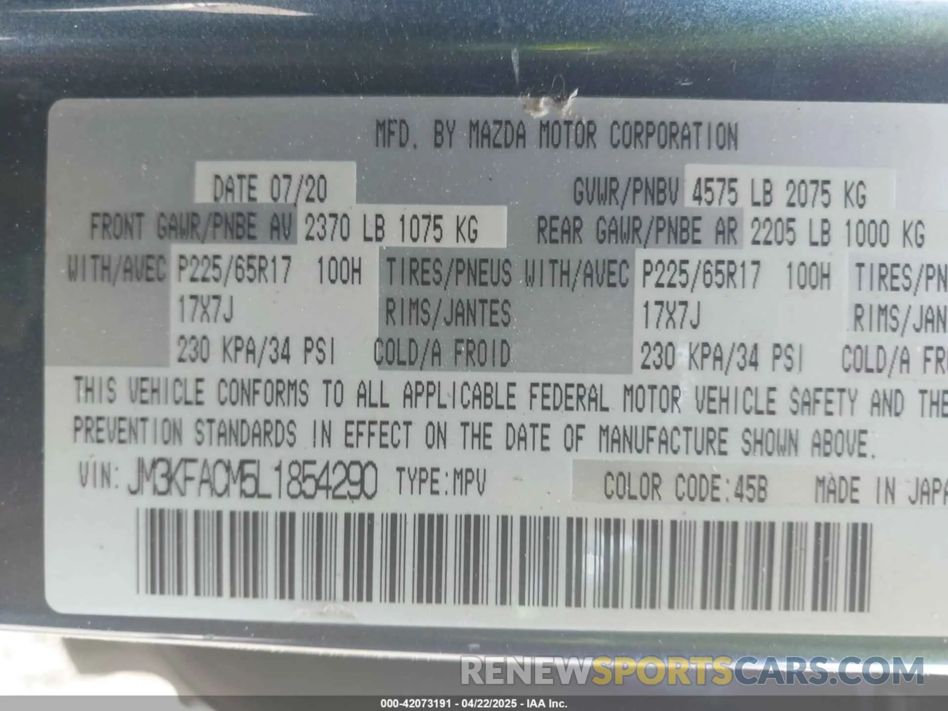 9 Фотография поврежденного автомобиля JM3KFACM5L1854290 MAZDA CX-5 2020