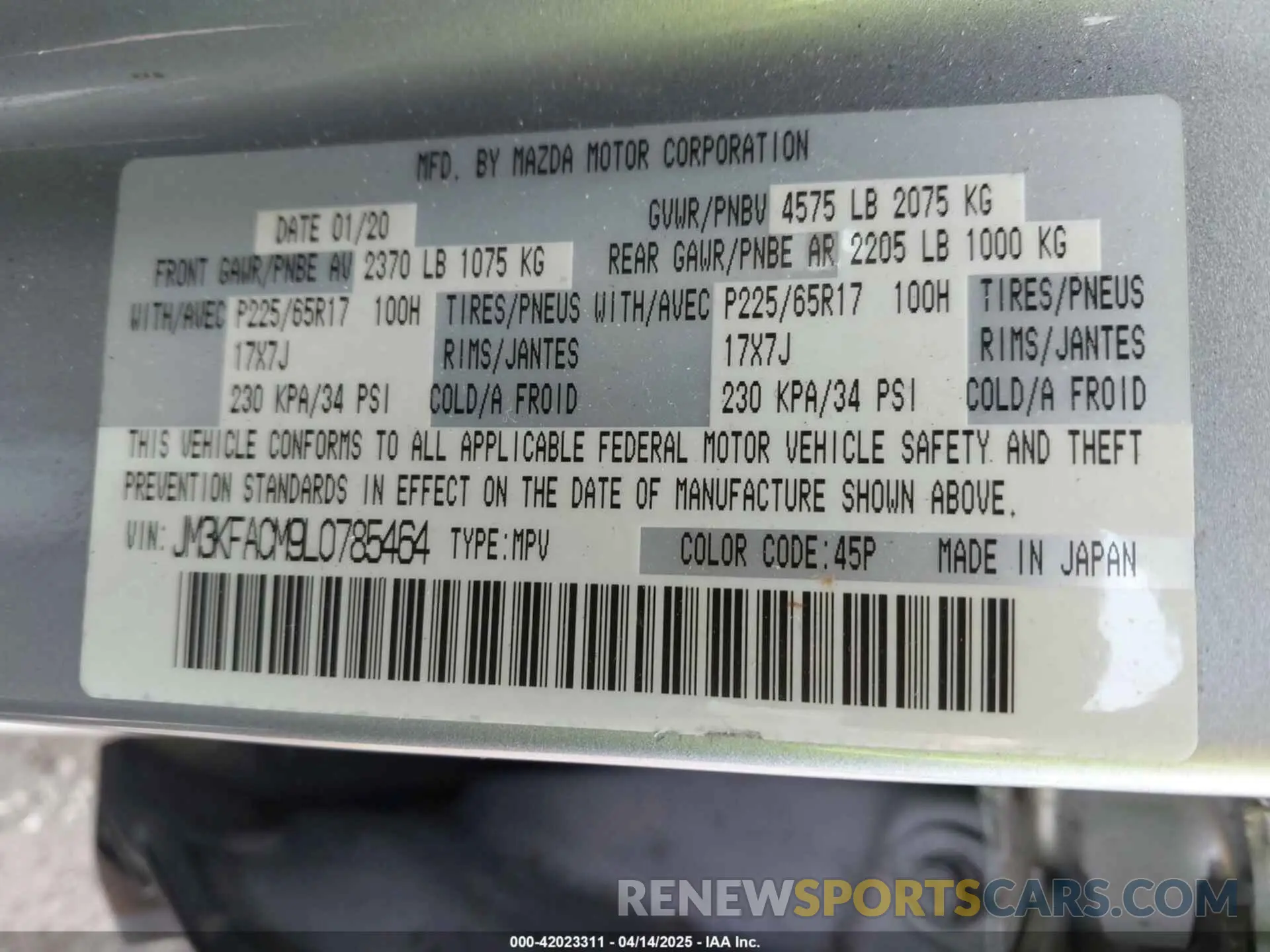 9 Фотография поврежденного автомобиля JM3KFACM9L0785464 MAZDA CX-5 2020