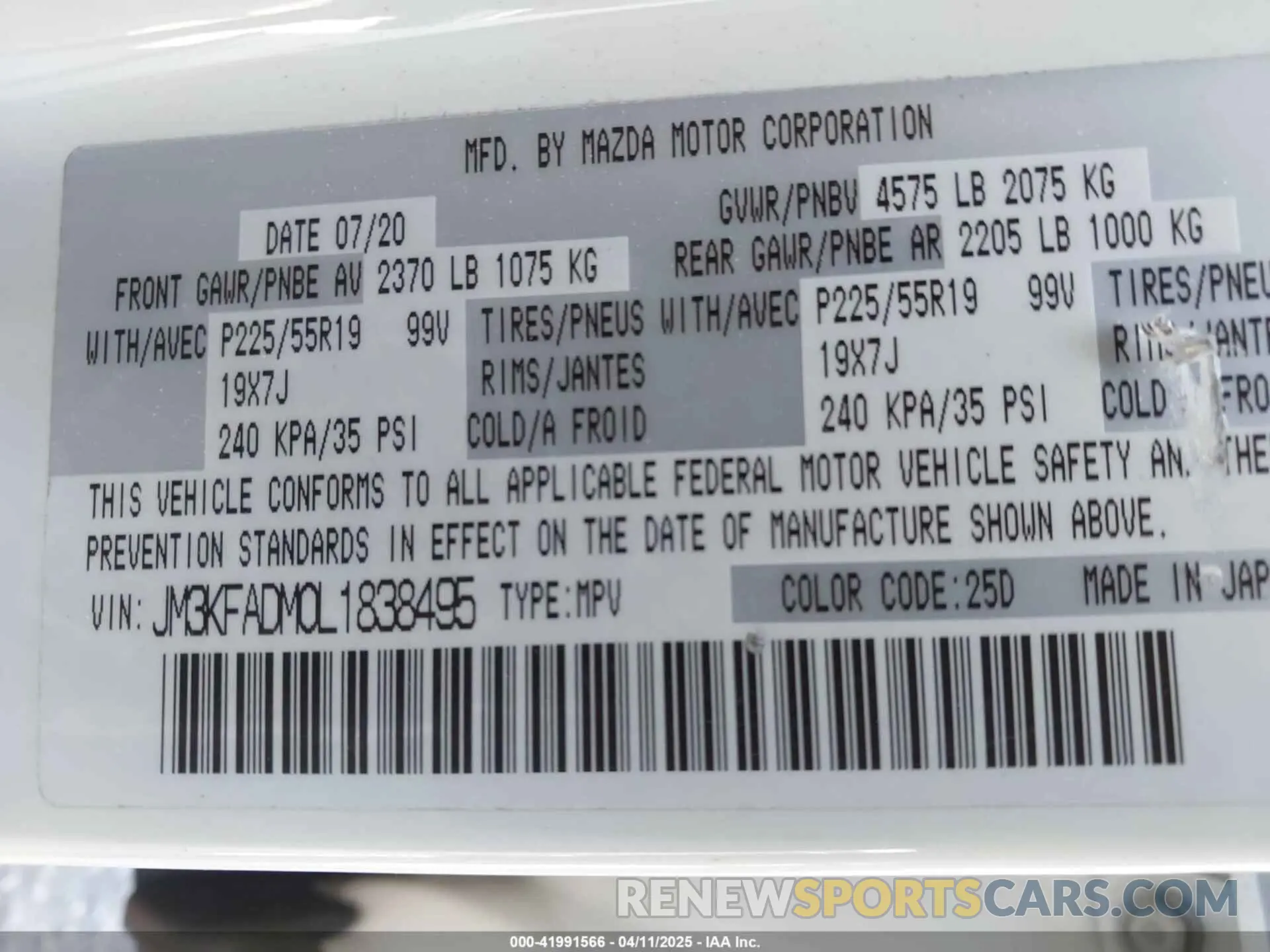 9 Фотография поврежденного автомобиля JM3KFADM0L1838495 MAZDA CX-5 2020