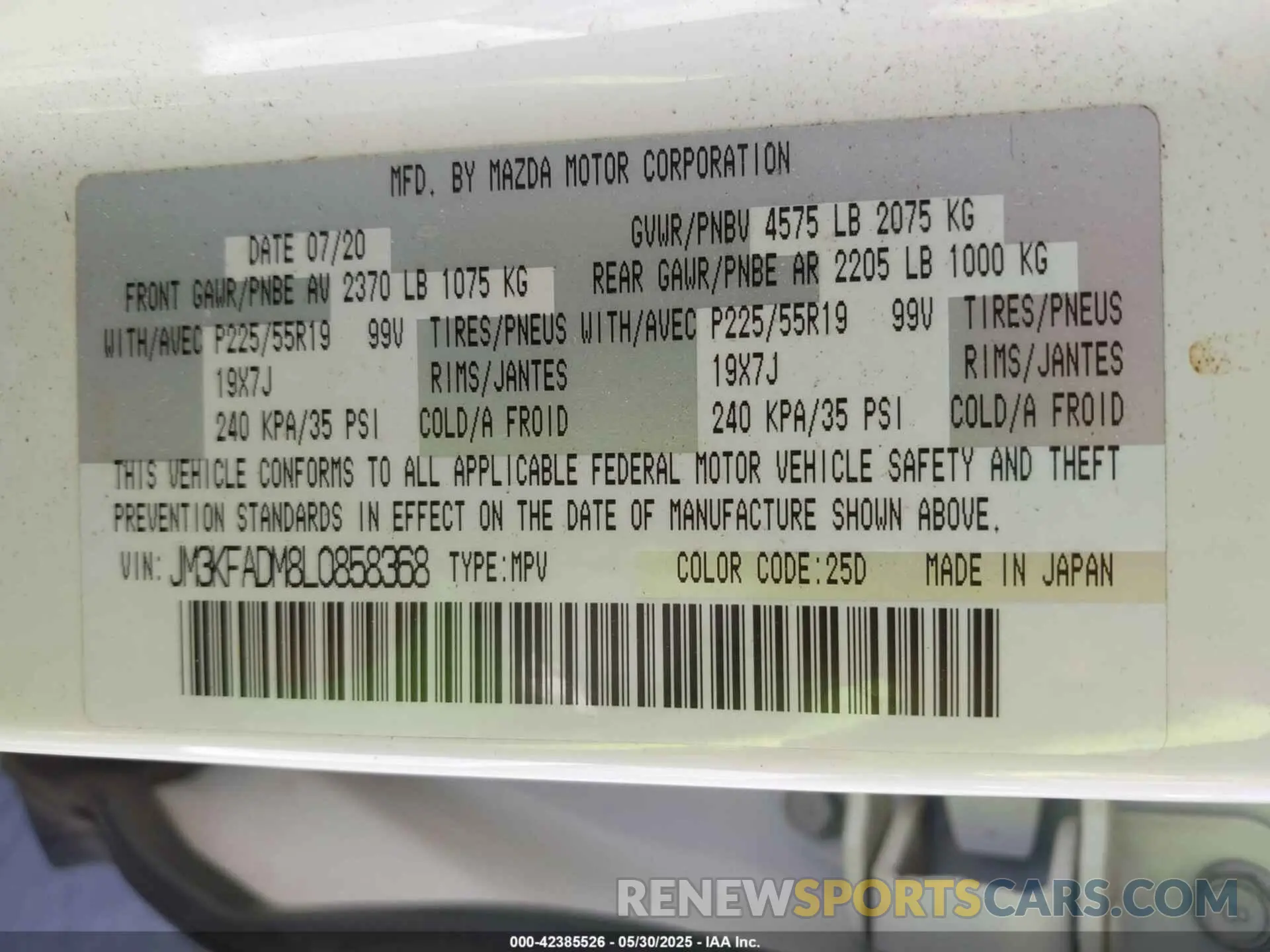9 Photograph of a damaged car JM3KFADM8L0858368 MAZDA CX-5 2020