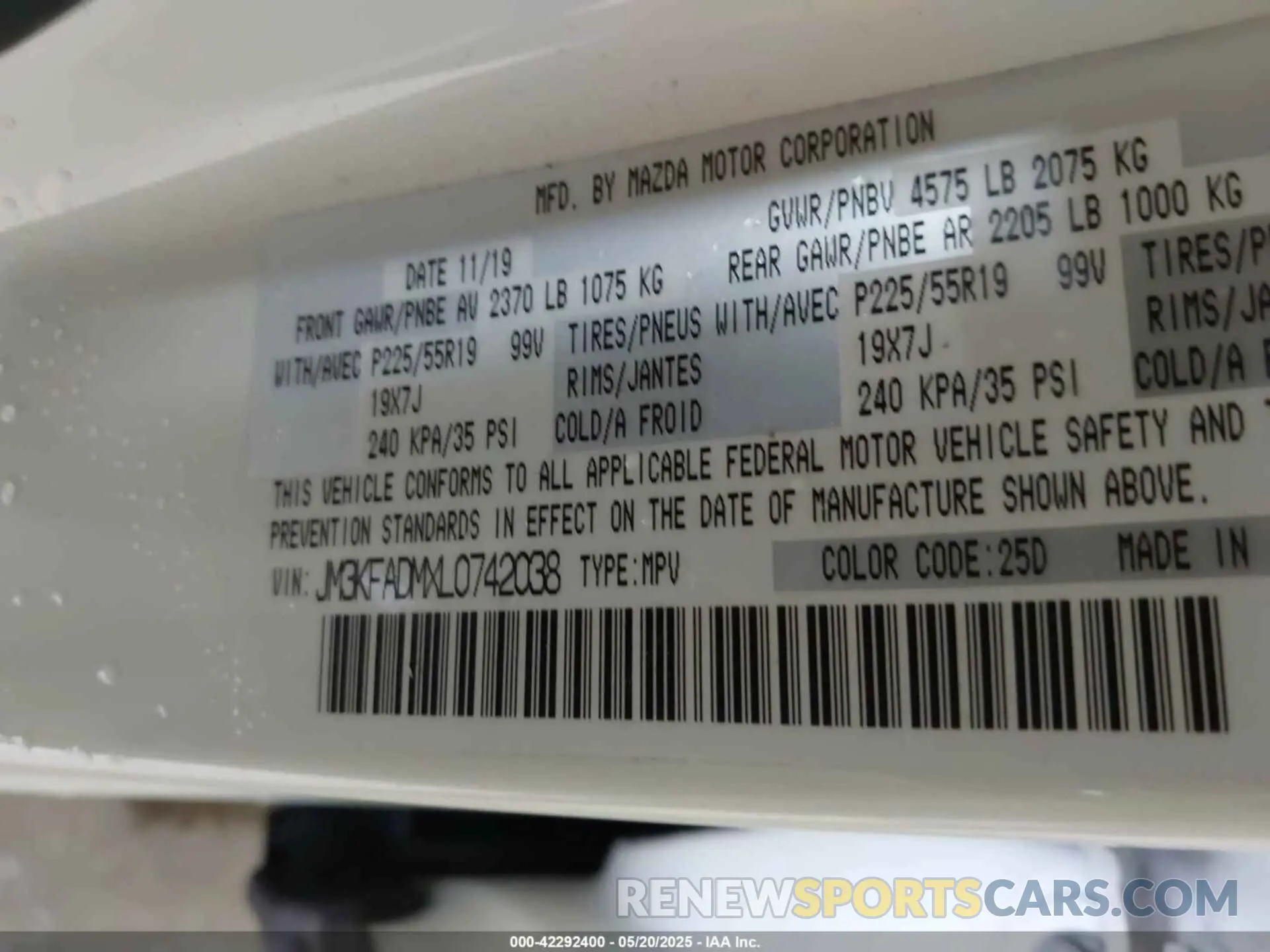 9 Фотография поврежденного автомобиля JM3KFADMXL0742038 MAZDA CX-5 2020