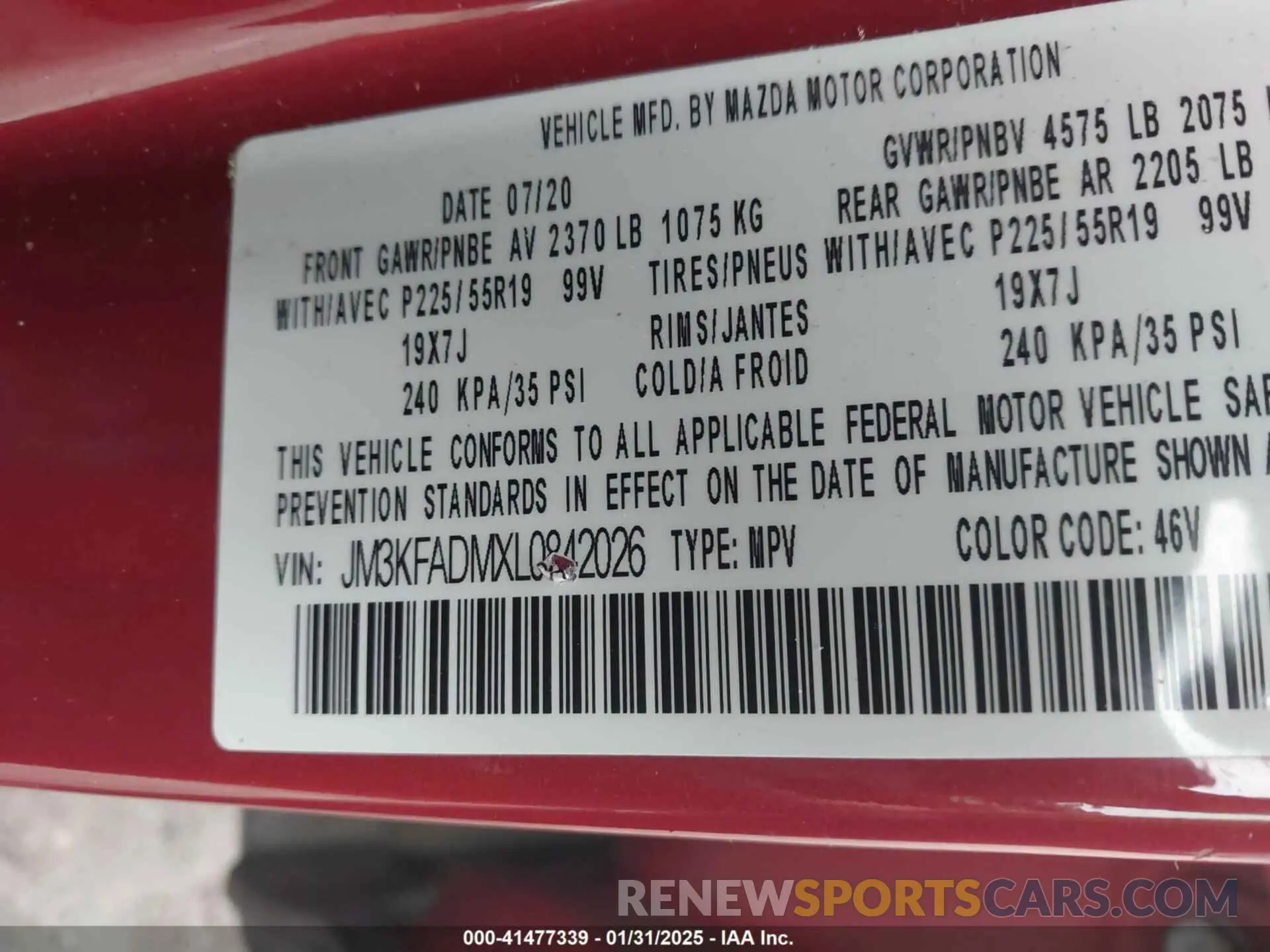 9 Фотография поврежденного автомобиля JM3KFADMXL0842026 MAZDA CX-5 2020