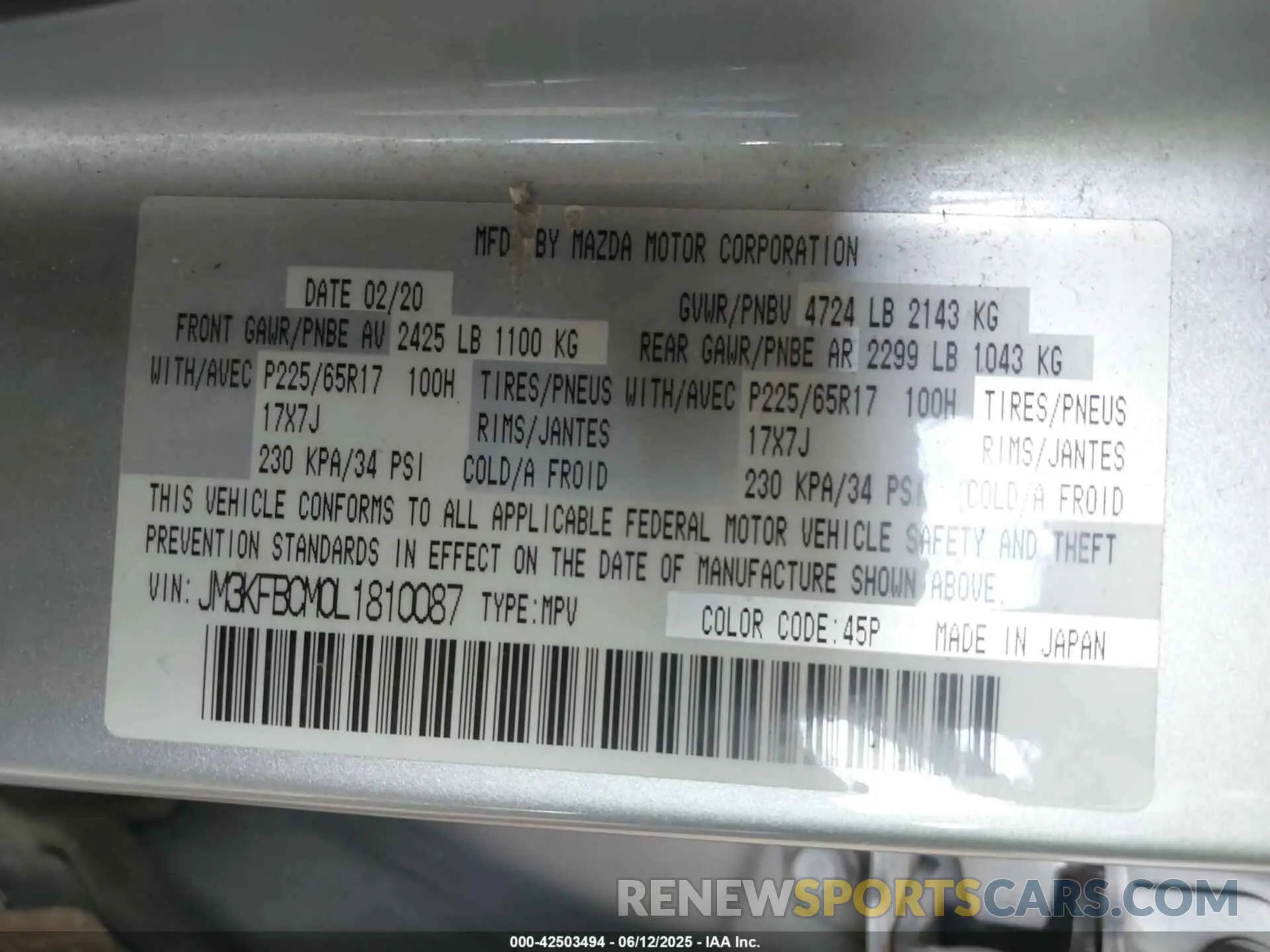 9 Фотография поврежденного автомобиля JM3KFBCM0L1810087 MAZDA CX-5 2020