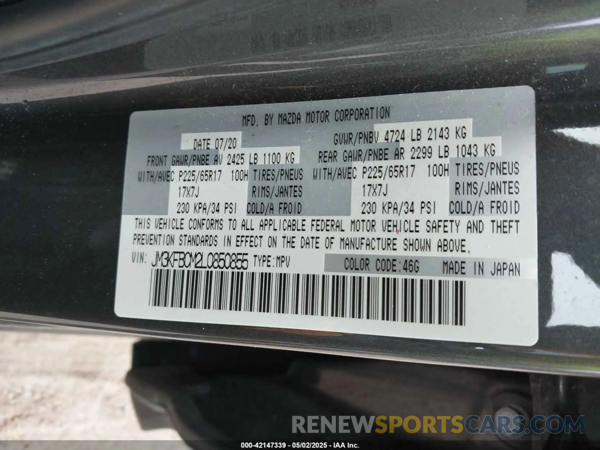 9 Photograph of a damaged car JM3KFBCM2L0850855 MAZDA CX-5 2020