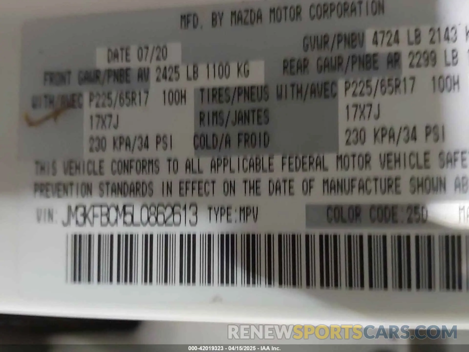 9 Фотография поврежденного автомобиля JM3KFBCM5L0862613 MAZDA CX-5 2020