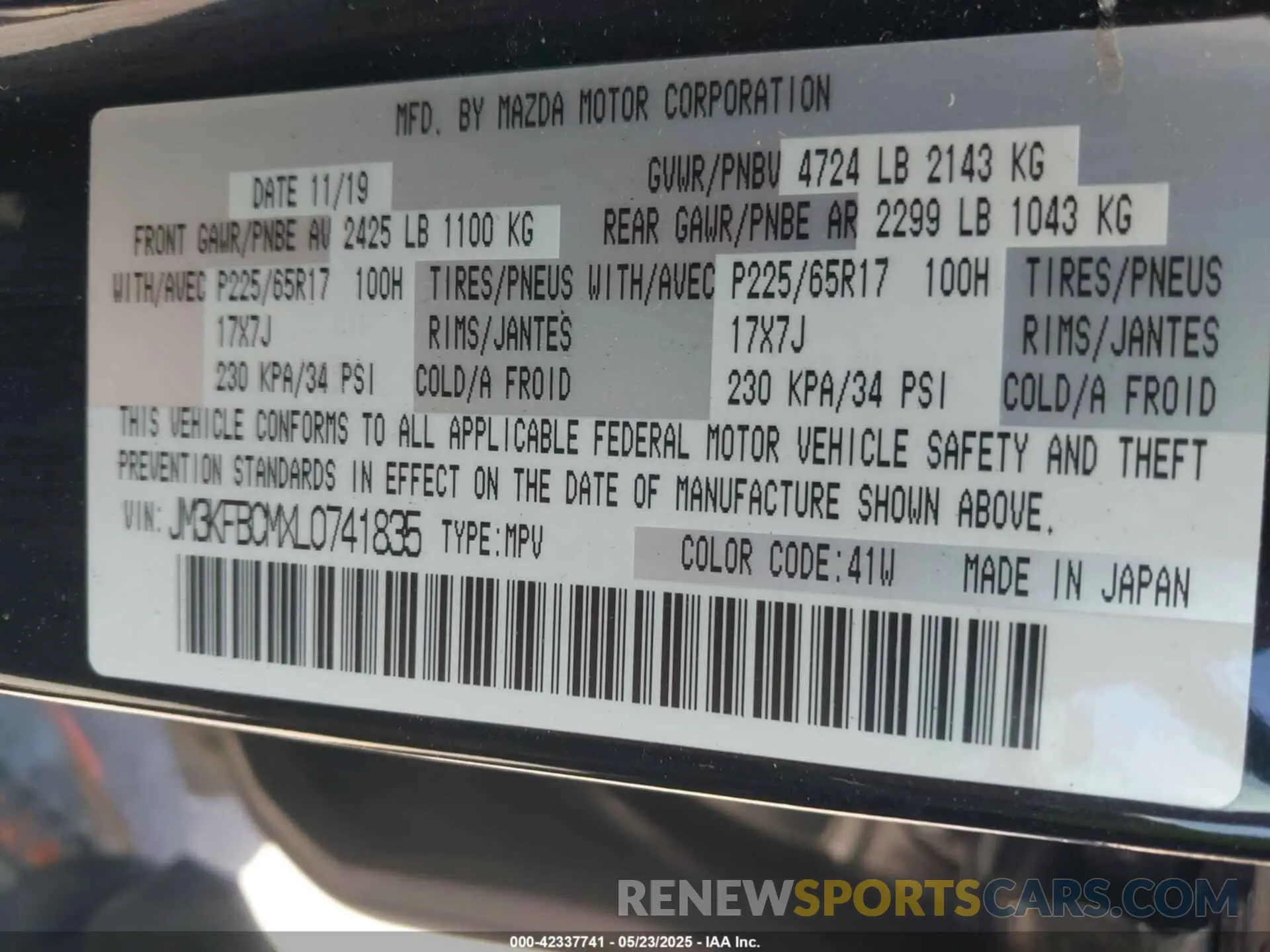 9 Фотография поврежденного автомобиля JM3KFBCMXL0741835 MAZDA CX-5 2020
