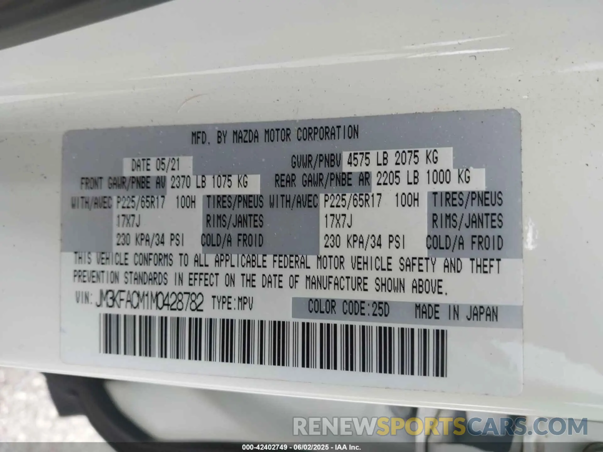 9 Photograph of a damaged car JM3KFACM1M0428782 MAZDA CX-5 2021