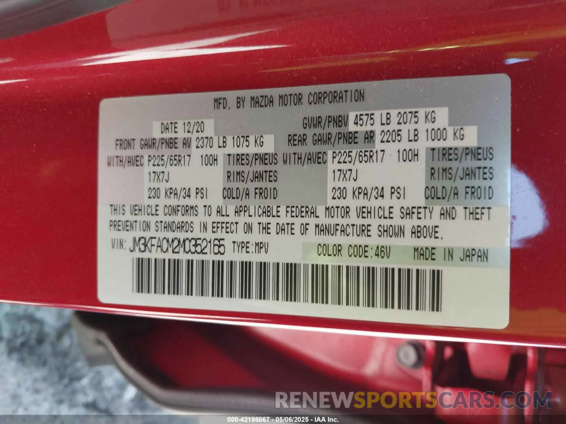 9 Фотография поврежденного автомобиля JM3KFACM2M0352165 MAZDA CX-5 2021