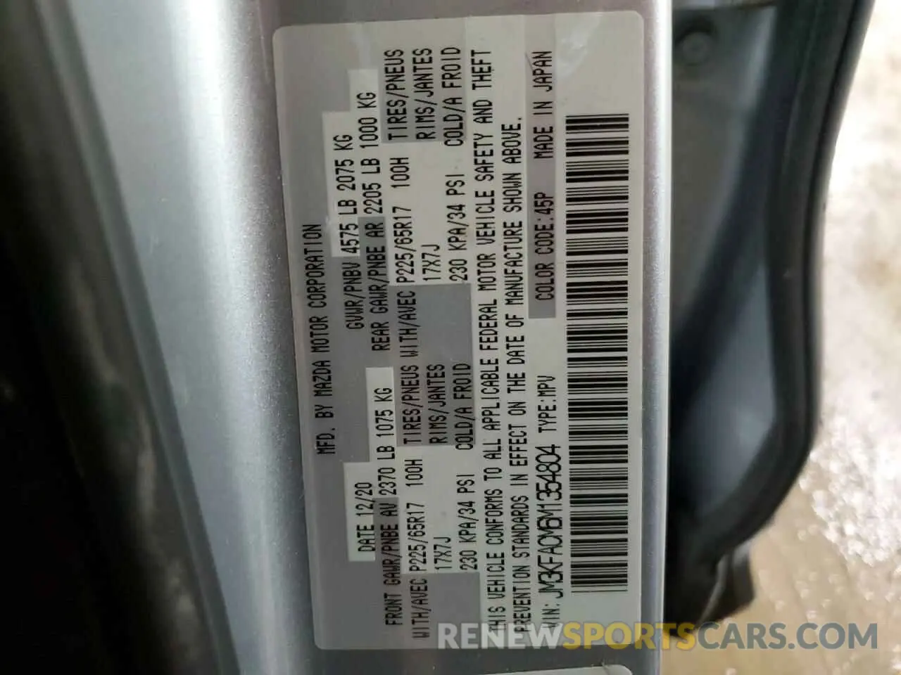 13 Photograph of a damaged car JM3KFACM6M1354804 MAZDA CX-5 2021
