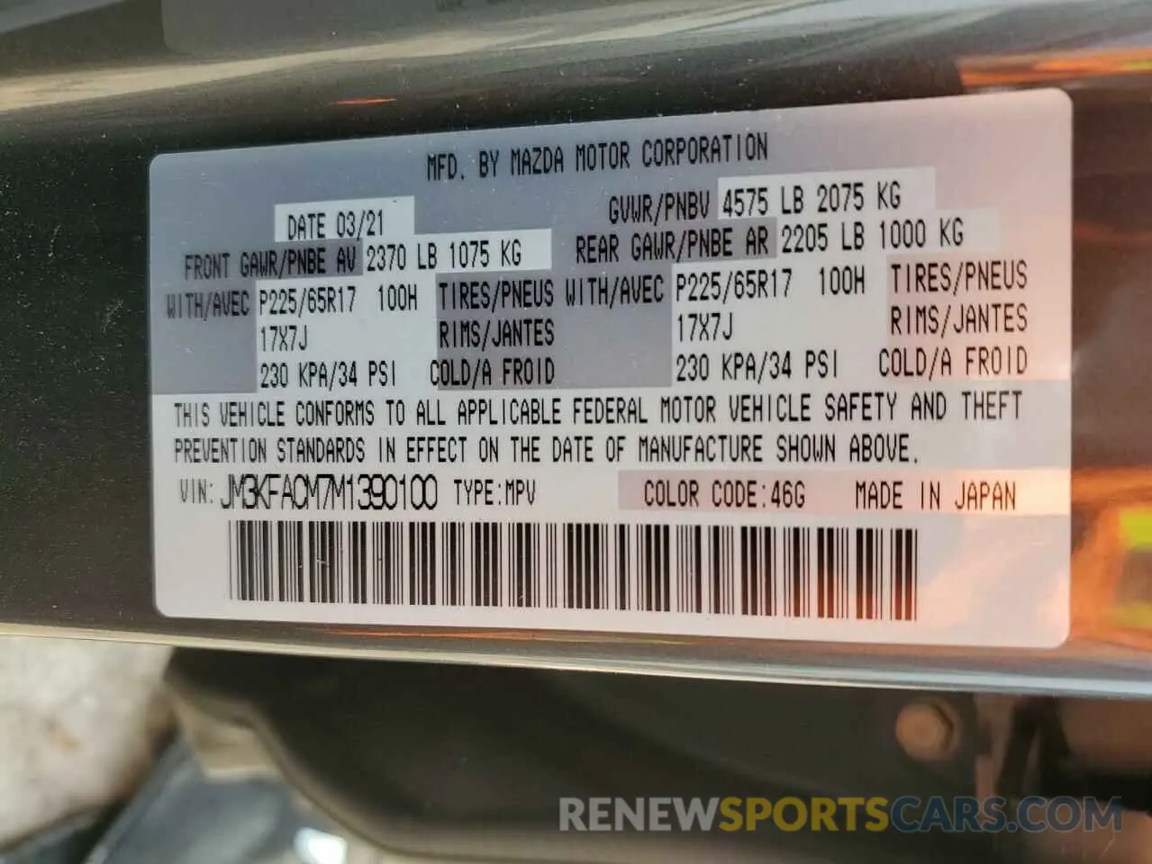 15 Фотография поврежденного автомобиля JM3KFACM7M1390100 MAZDA CX-5 2021