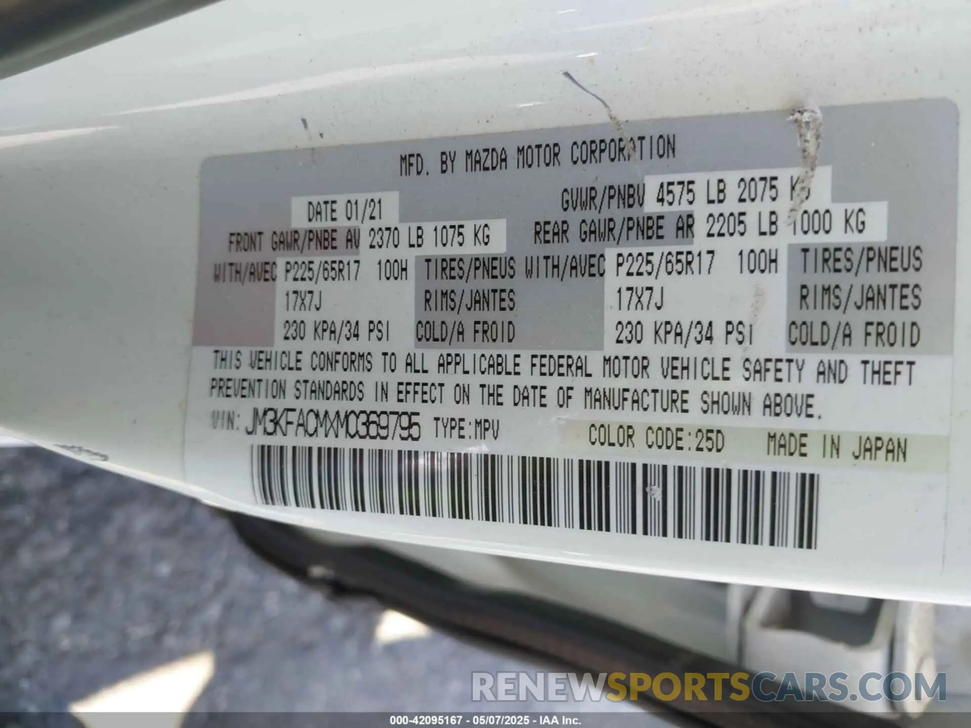 9 Фотография поврежденного автомобиля JM3KFACMXM0369795 MAZDA CX-5 2021
