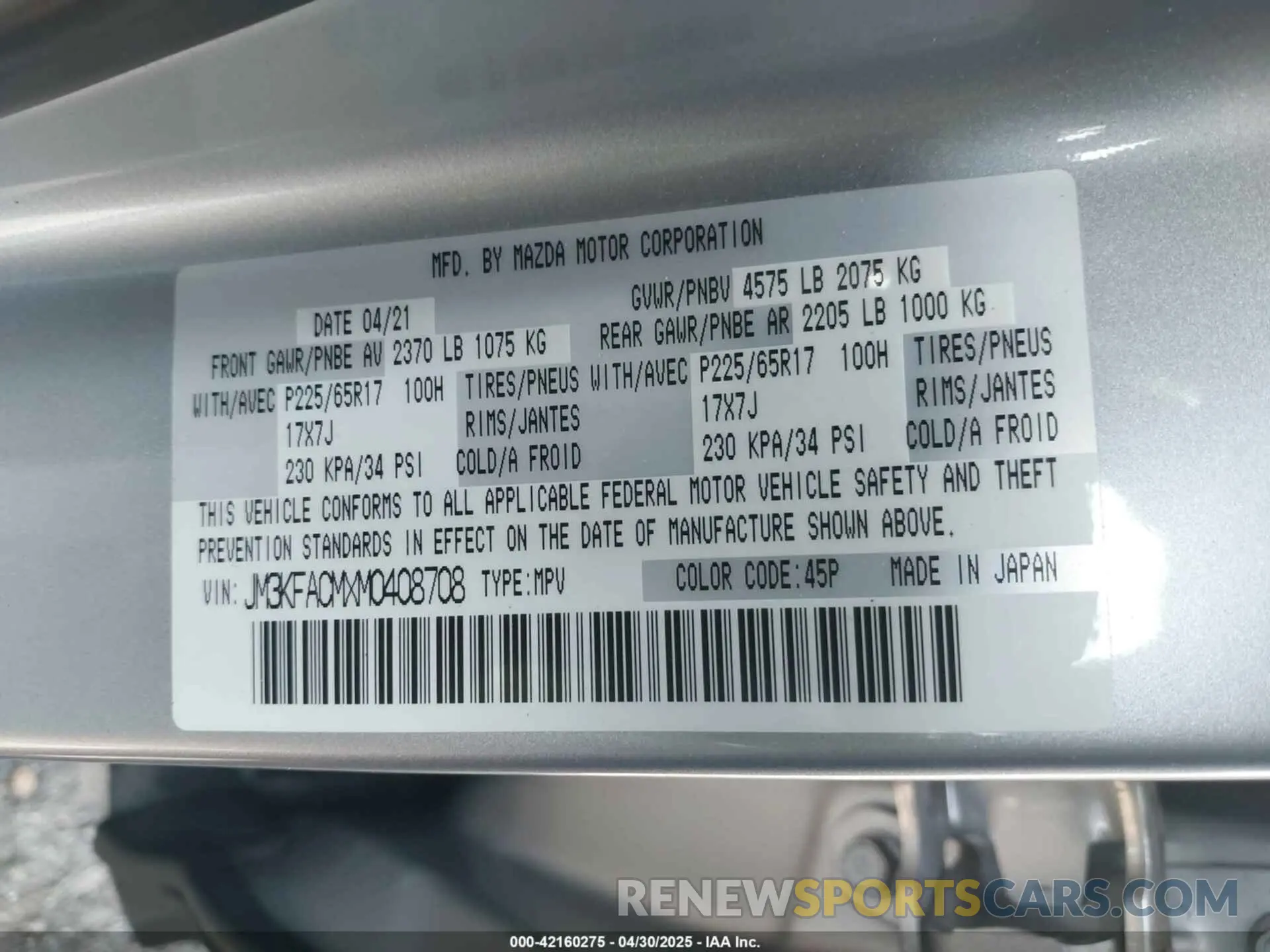 9 Фотография поврежденного автомобиля JM3KFACMXM0408708 MAZDA CX-5 2021