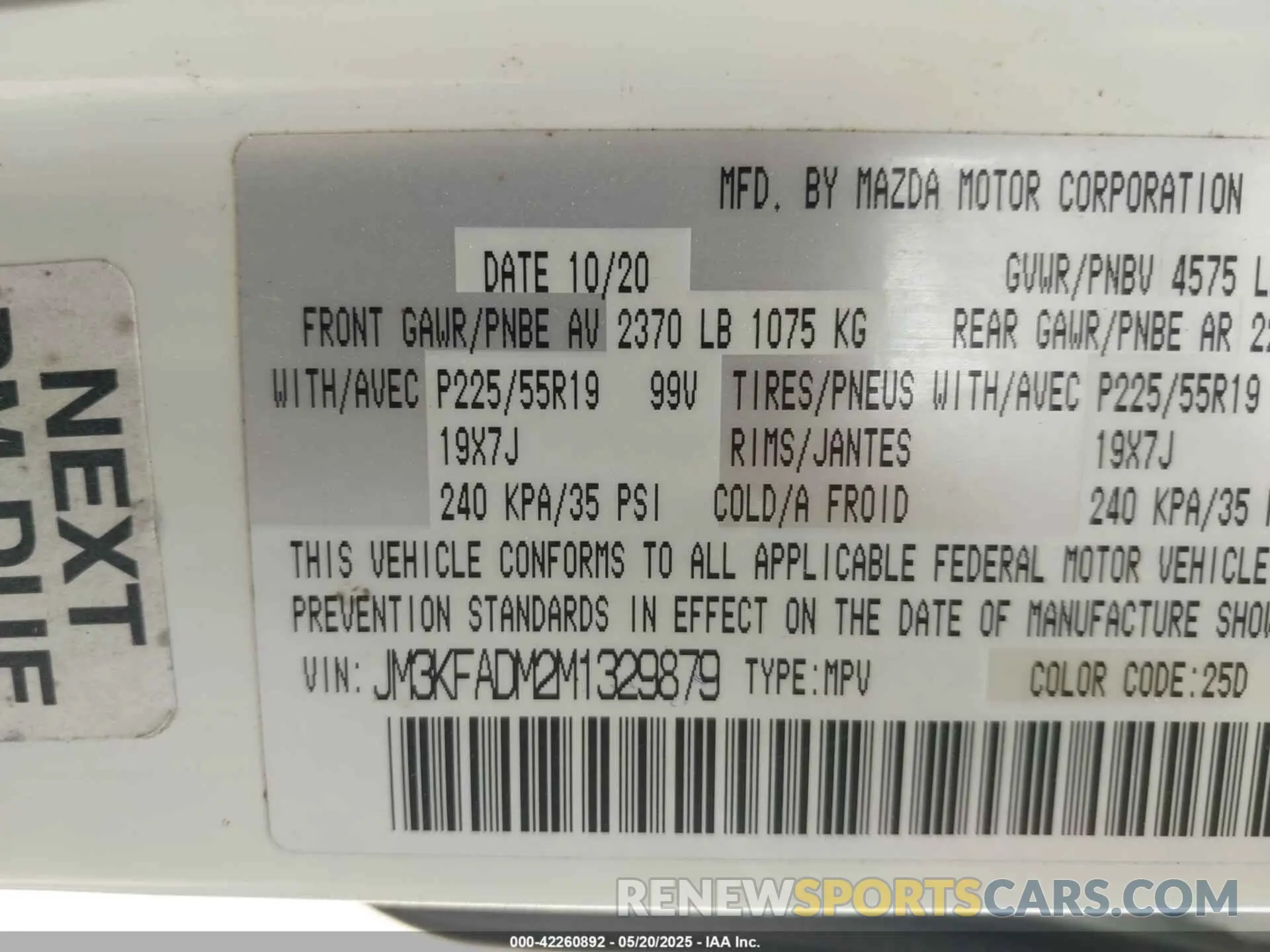 9 Photograph of a damaged car JM3KFADM2M1329879 MAZDA CX-5 2021