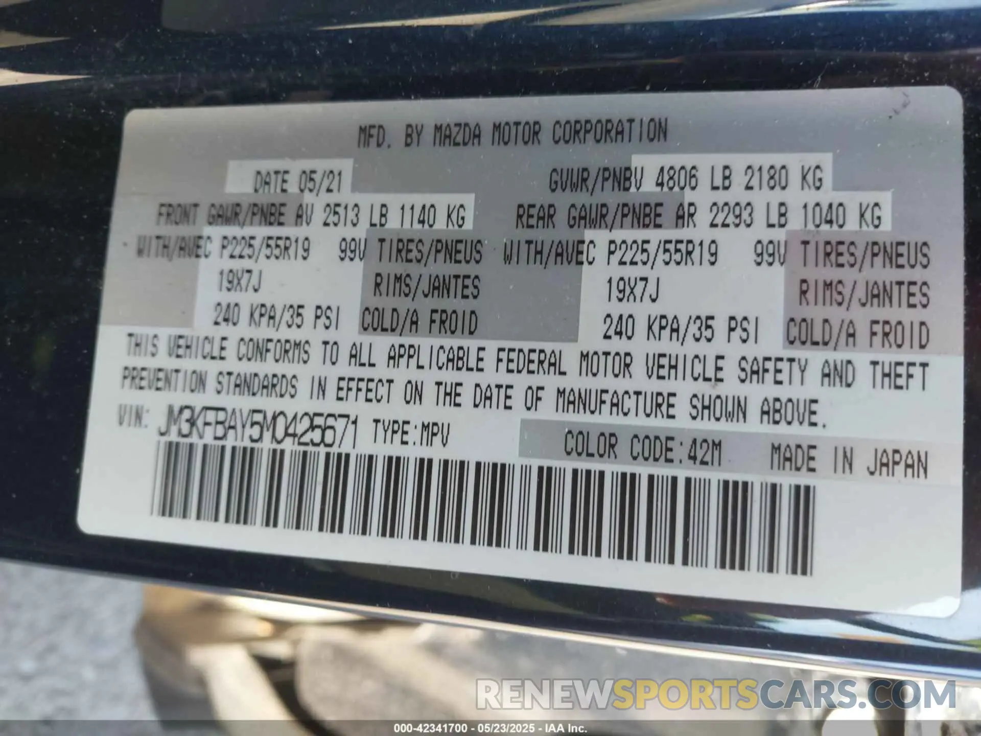9 Photograph of a damaged car JM3KFBAY5M0425671 MAZDA CX-5 2021