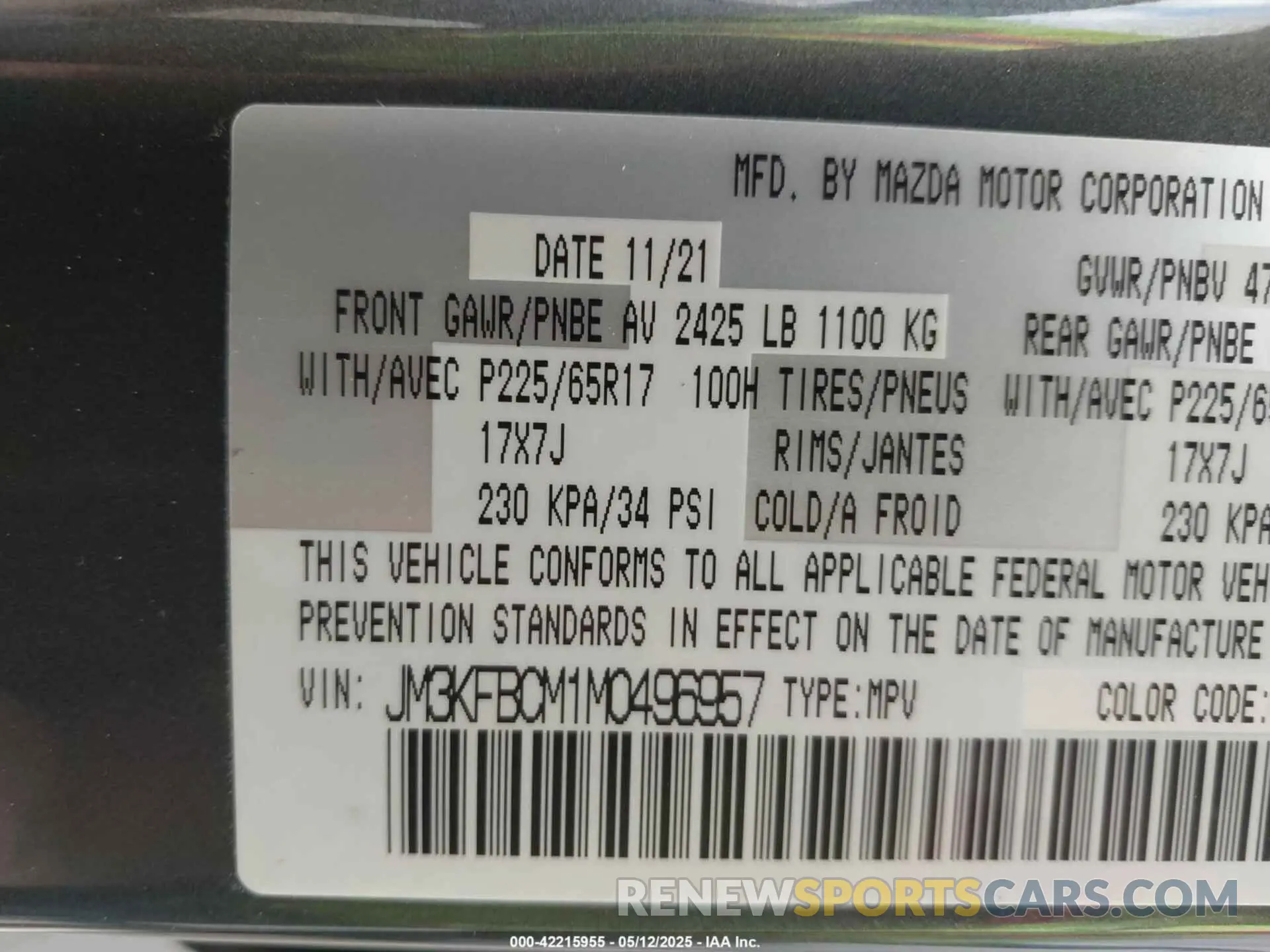 9 Photograph of a damaged car JM3KFBCM1M0496957 MAZDA CX-5 2021