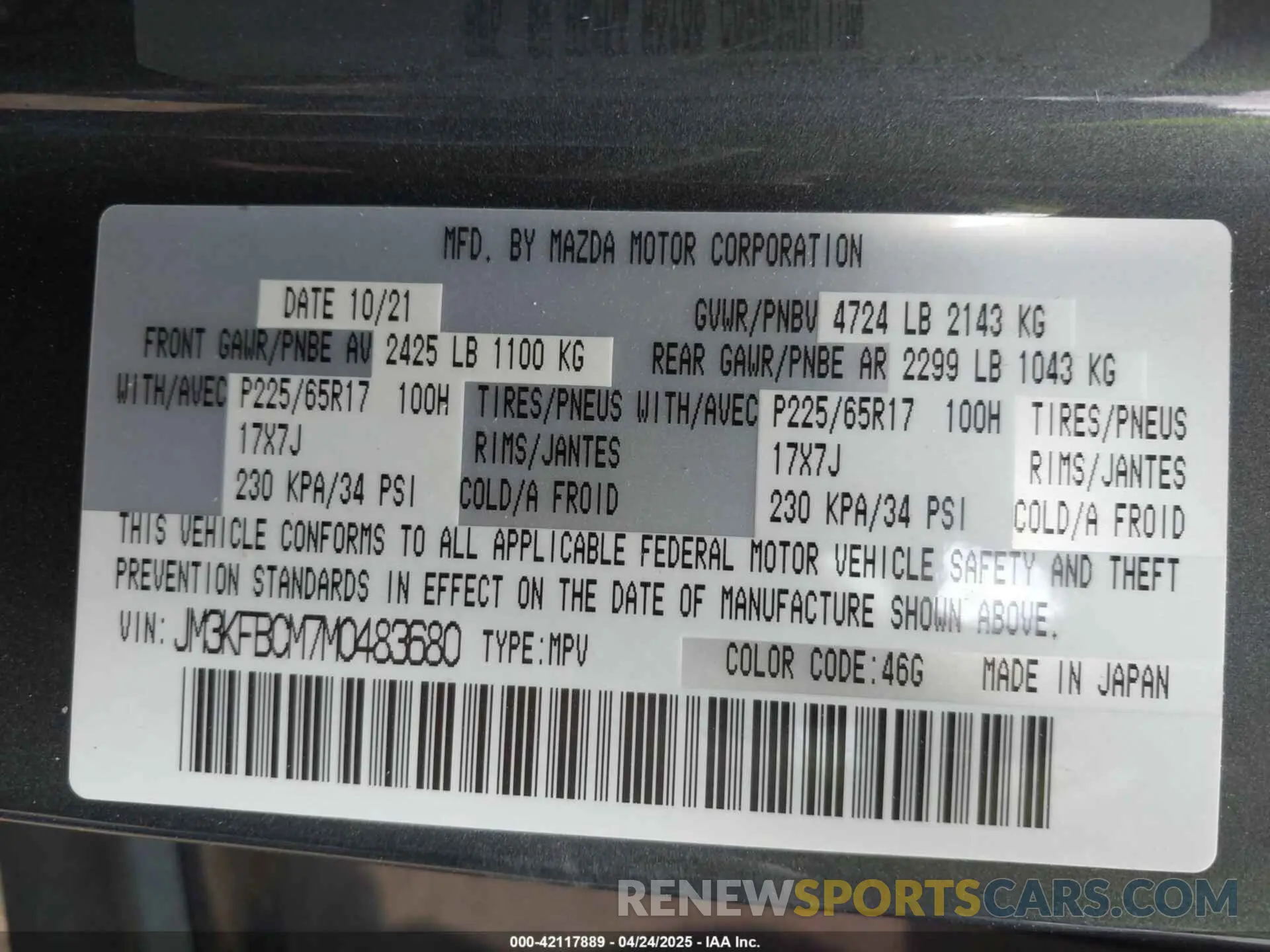 9 Фотография поврежденного автомобиля JM3KFBCM7M0483680 MAZDA CX-5 2021