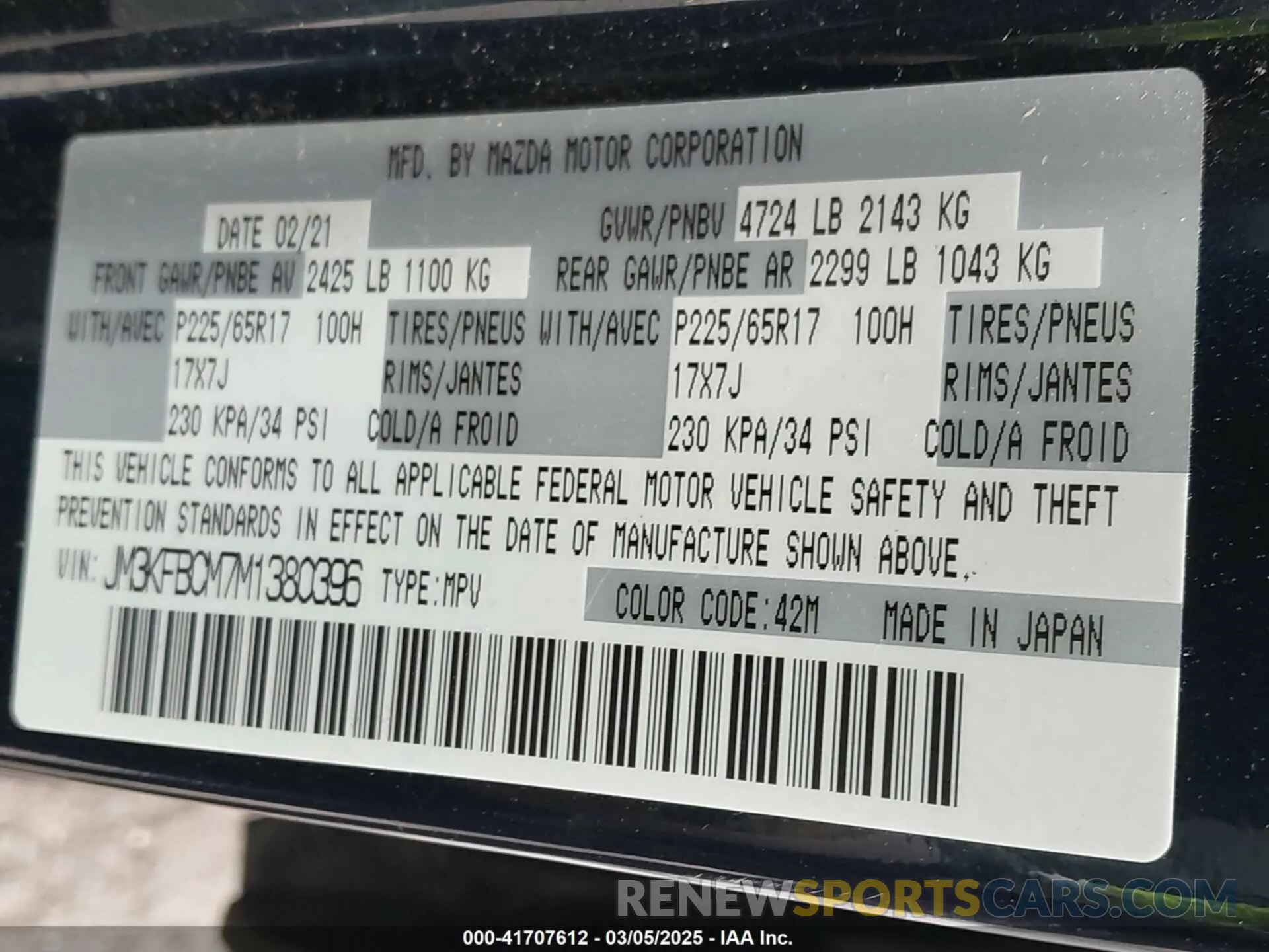 9 Фотография поврежденного автомобиля JM3KFBCM7M1380396 MAZDA CX-5 2021