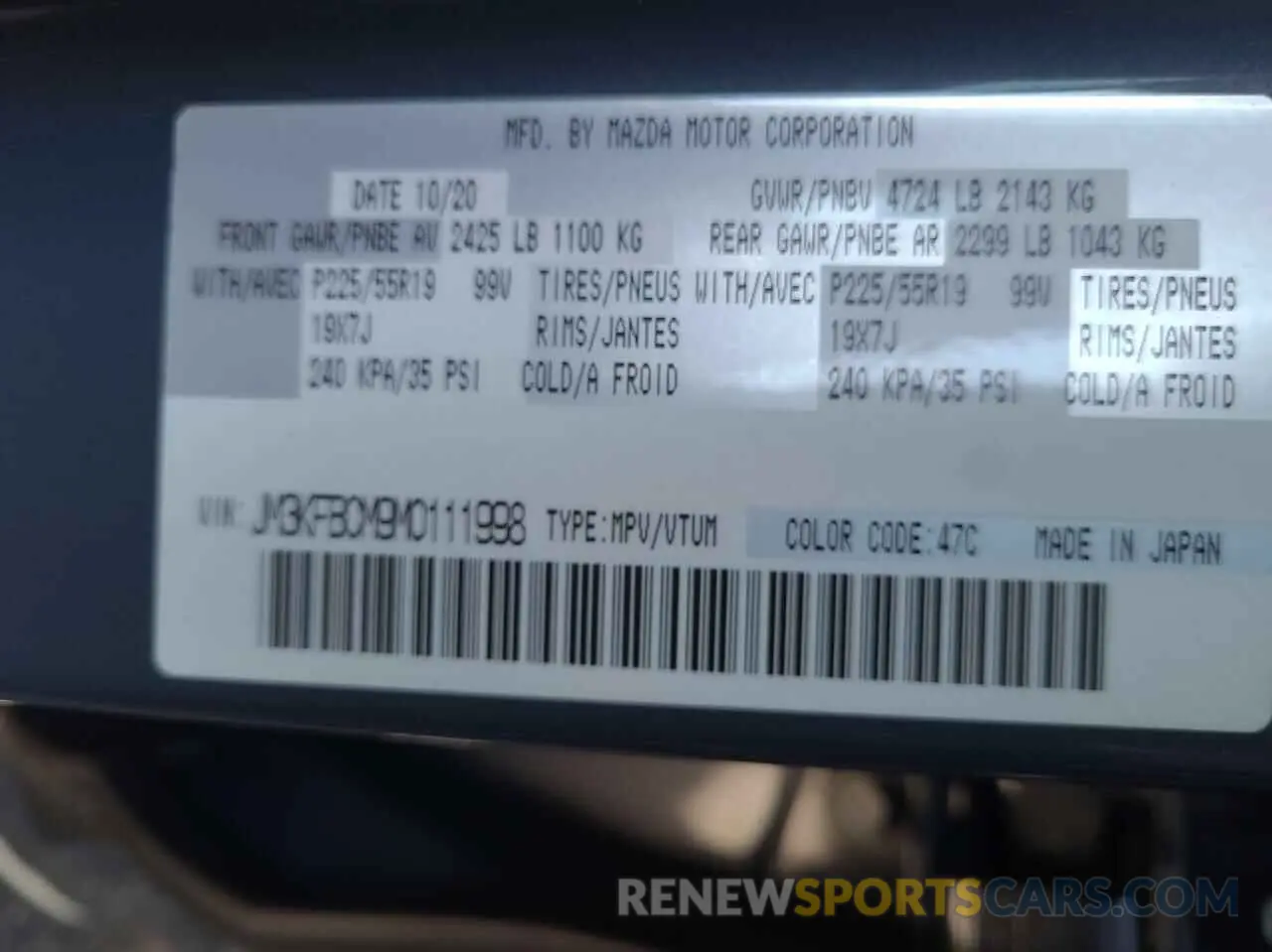 10 Фотография поврежденного автомобиля JM3KFBCM9M0111998 MAZDA CX-5 2021