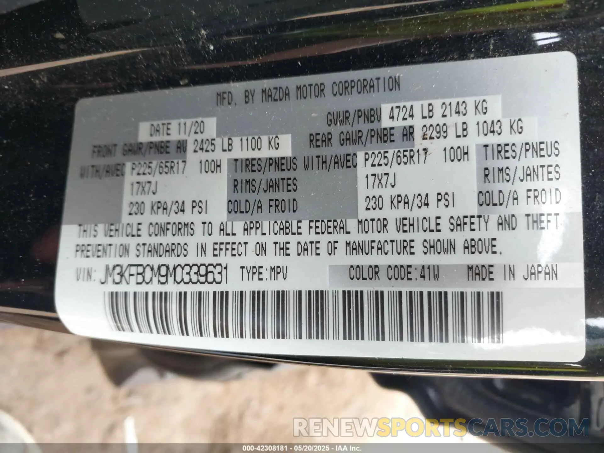 9 Фотография поврежденного автомобиля JM3KFBCM9M0339631 MAZDA CX-5 2021