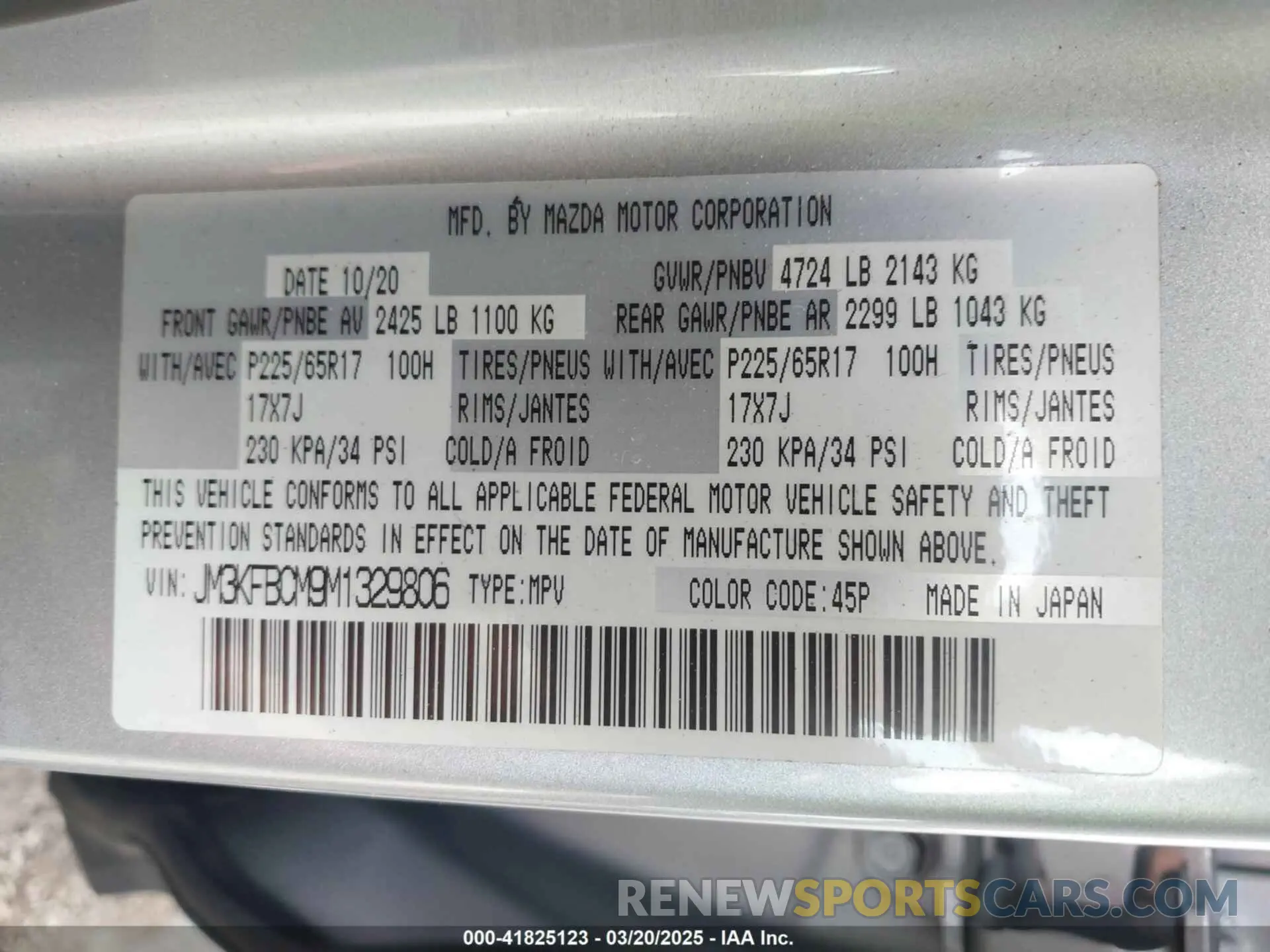 9 Фотография поврежденного автомобиля JM3KFBCM9M1329806 MAZDA CX-5 2021