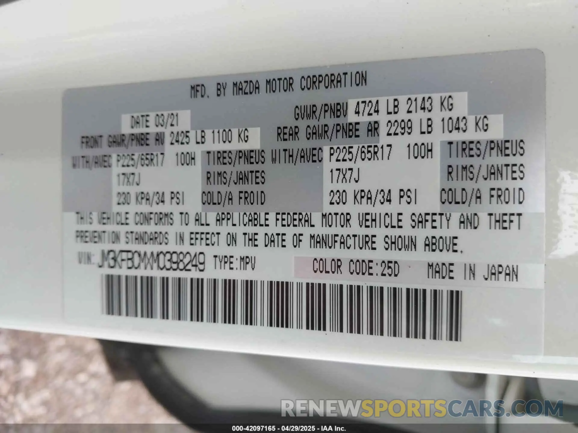 9 Фотография поврежденного автомобиля JM3KFBCMXM0398249 MAZDA CX-5 2021