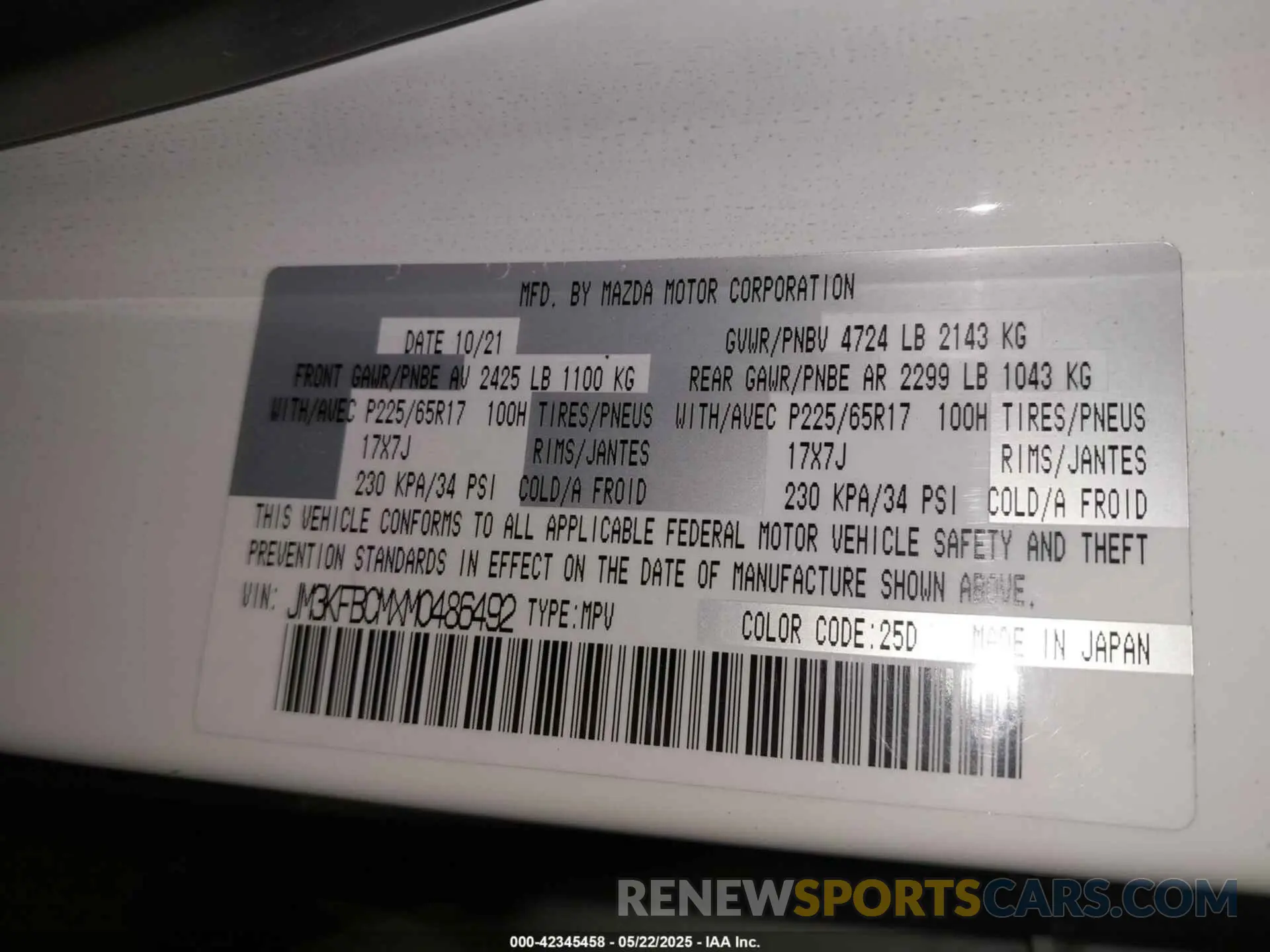 9 Фотография поврежденного автомобиля JM3KFBCMXM0486492 MAZDA CX-5 2021