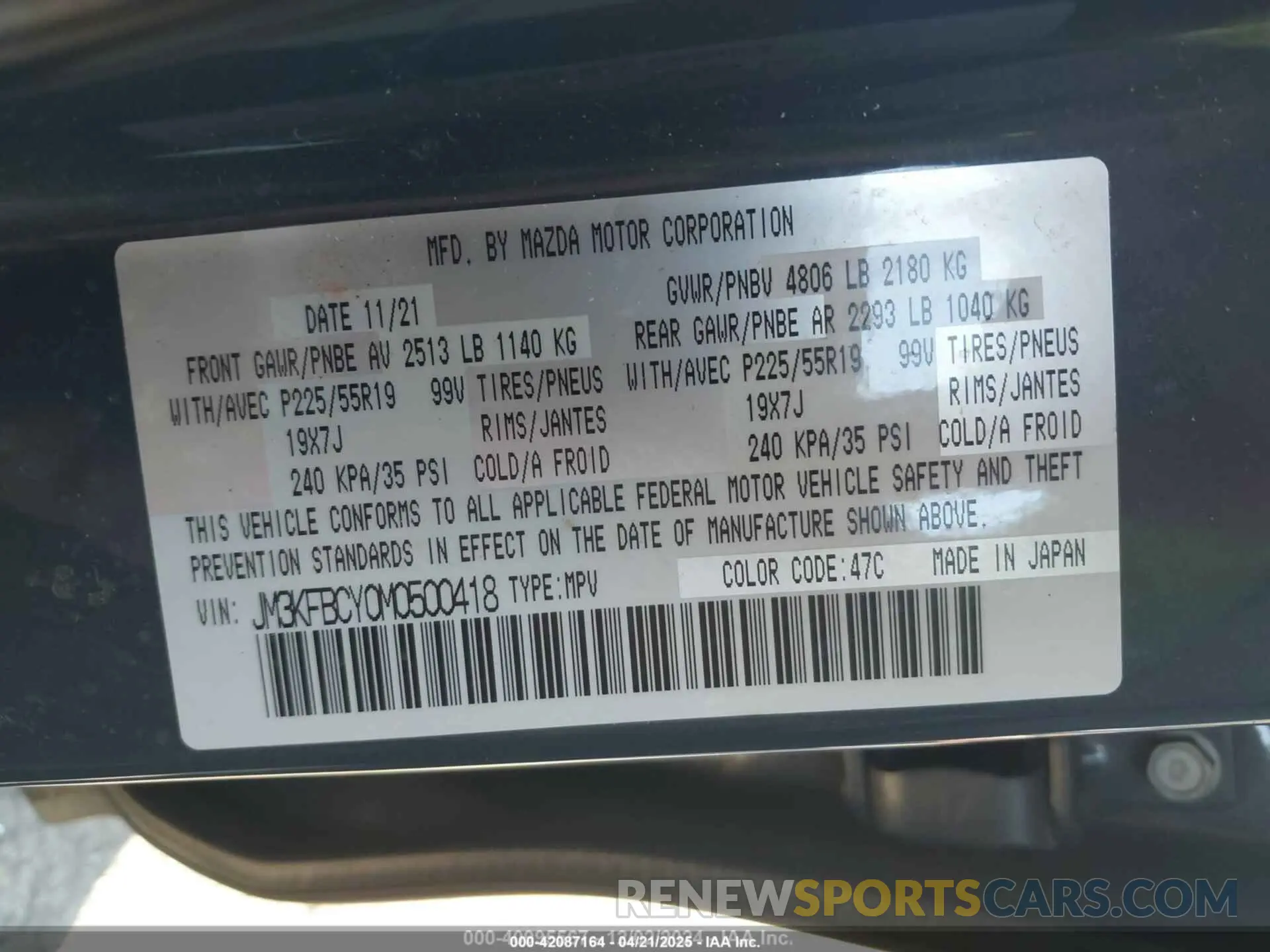 9 Фотография поврежденного автомобиля JM3KFBCY0M0500418 MAZDA CX-5 2021