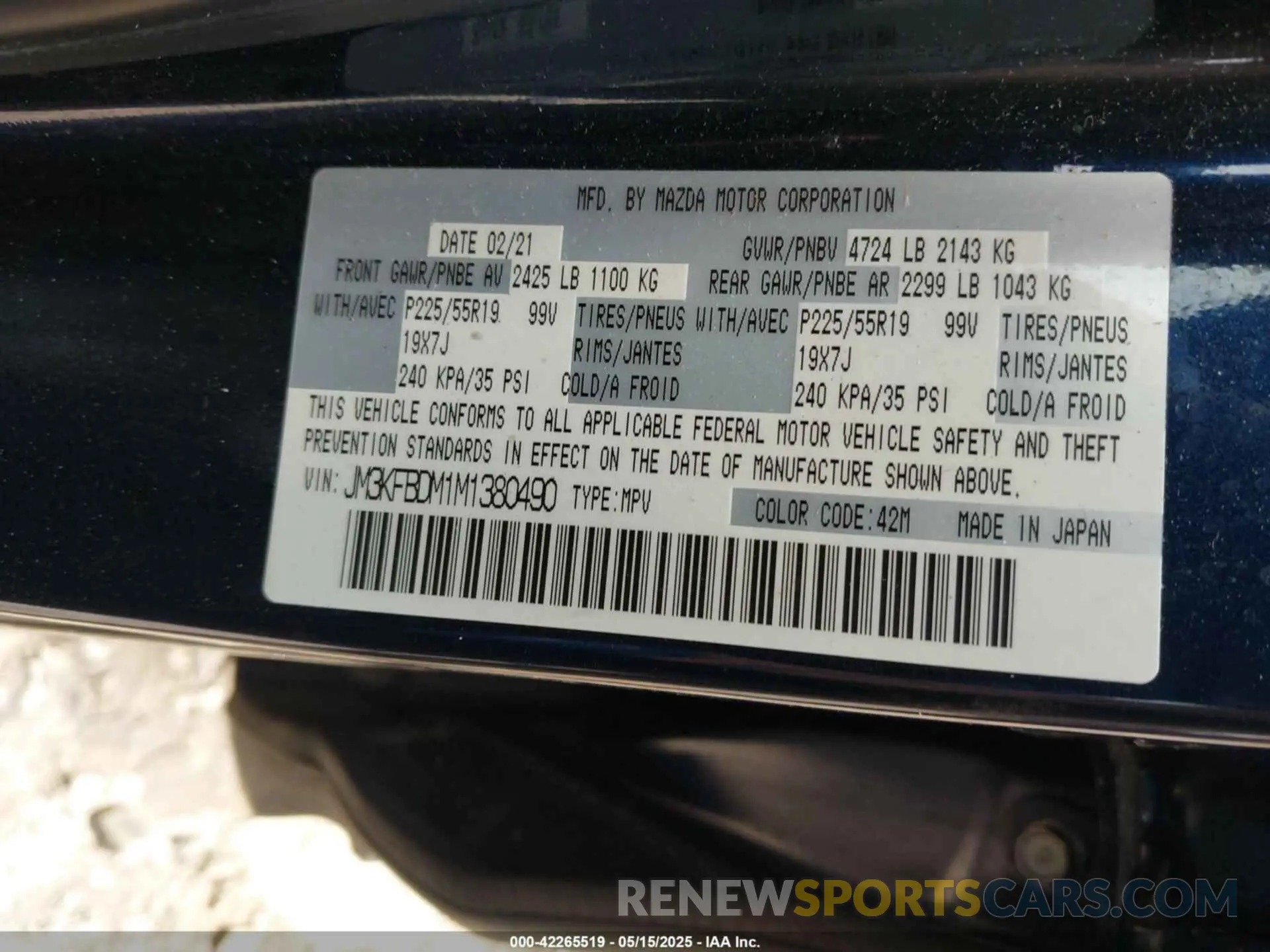 9 Фотография поврежденного автомобиля JM3KFBDM1M1380490 MAZDA CX-5 2021