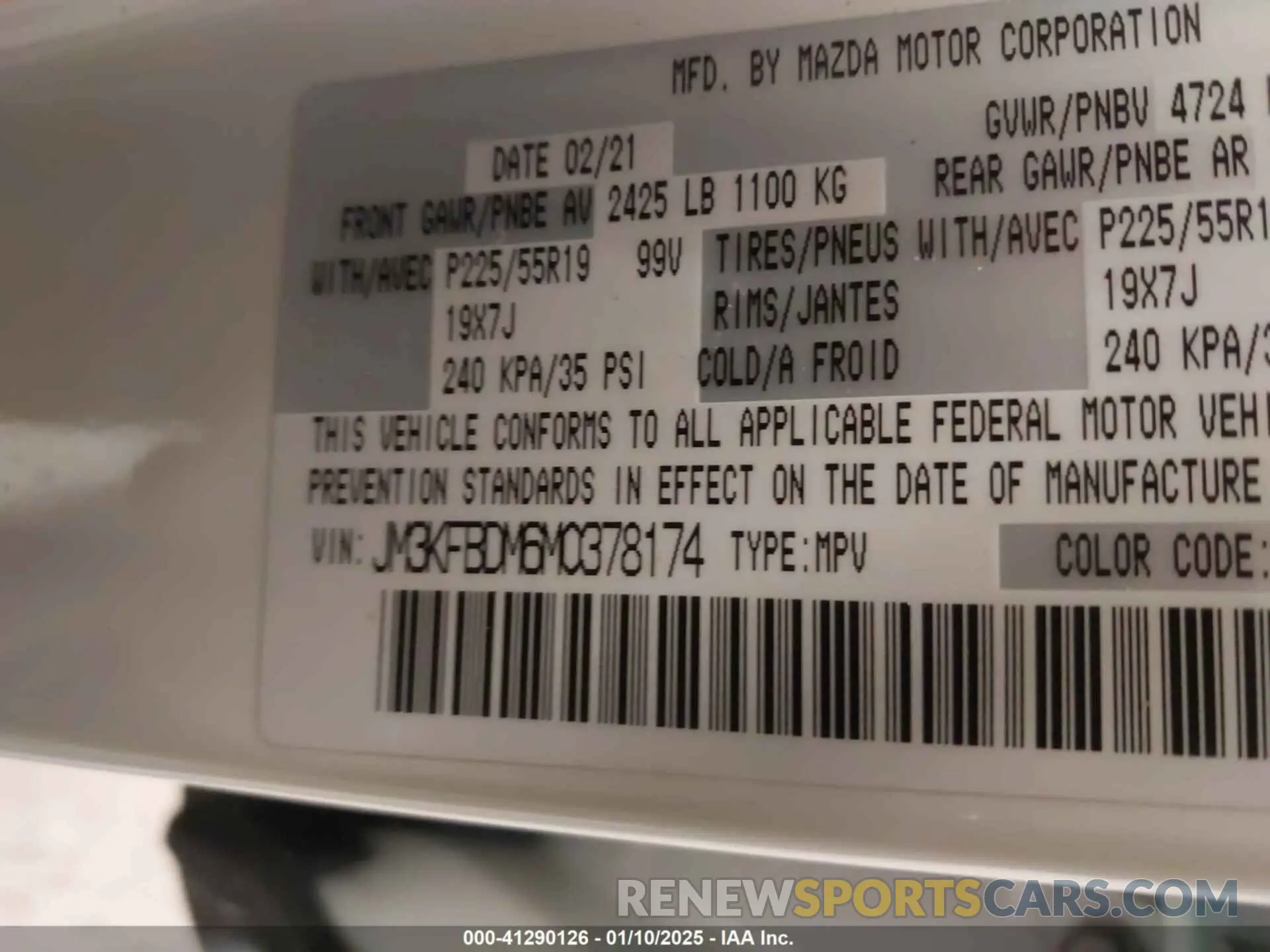 9 Фотография поврежденного автомобиля JM3KFBDM6M0378174 MAZDA CX-5 2021