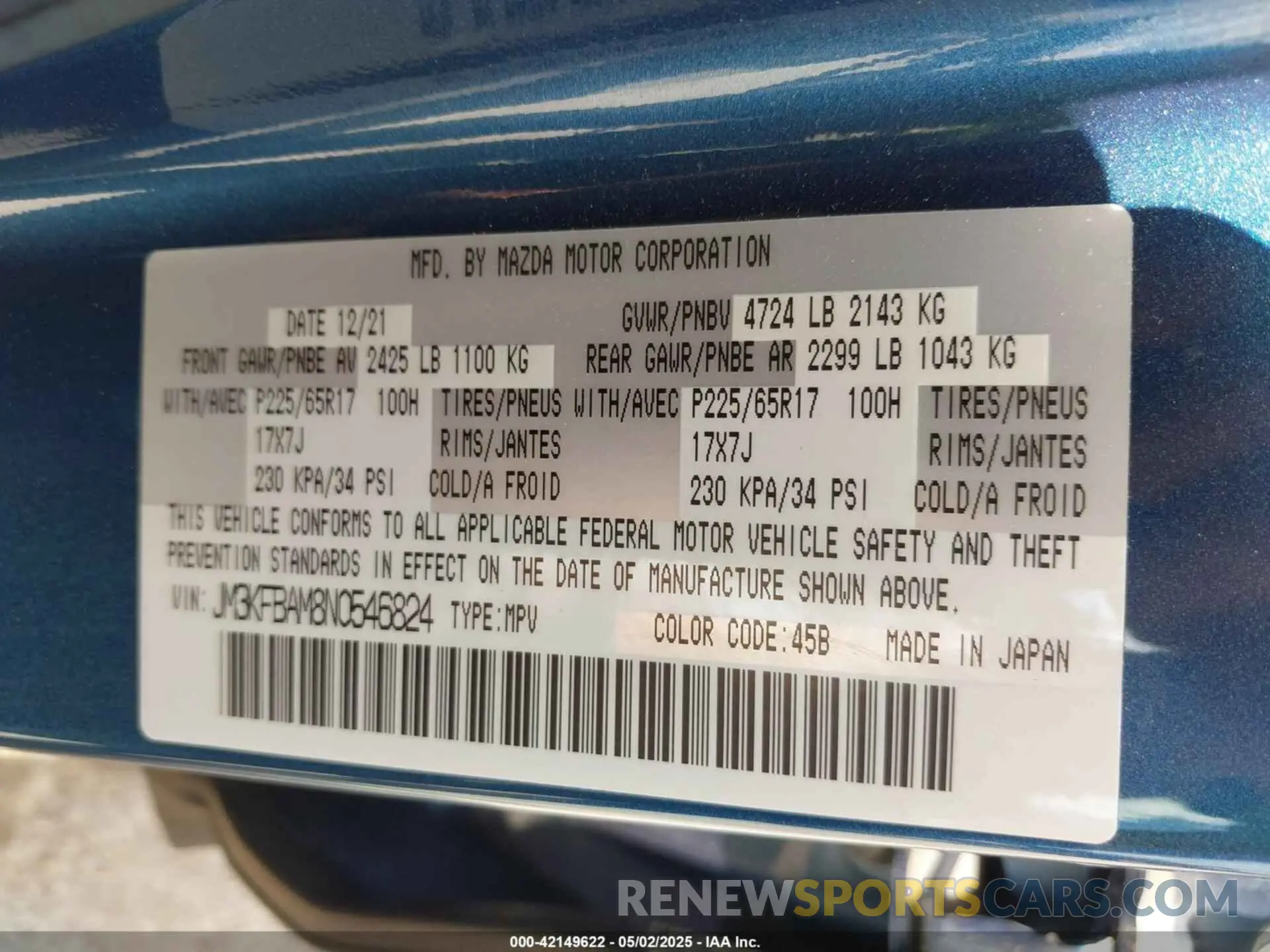 9 Фотография поврежденного автомобиля JM3KFBAM8N0546824 MAZDA CX-5 2022