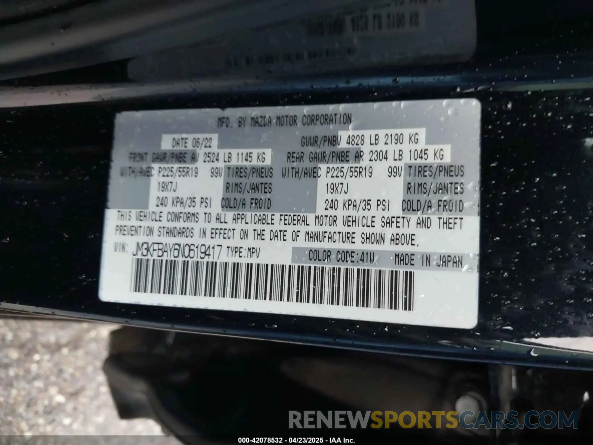 9 Photograph of a damaged car JM3KFBAY6N0619417 MAZDA CX-5 2022