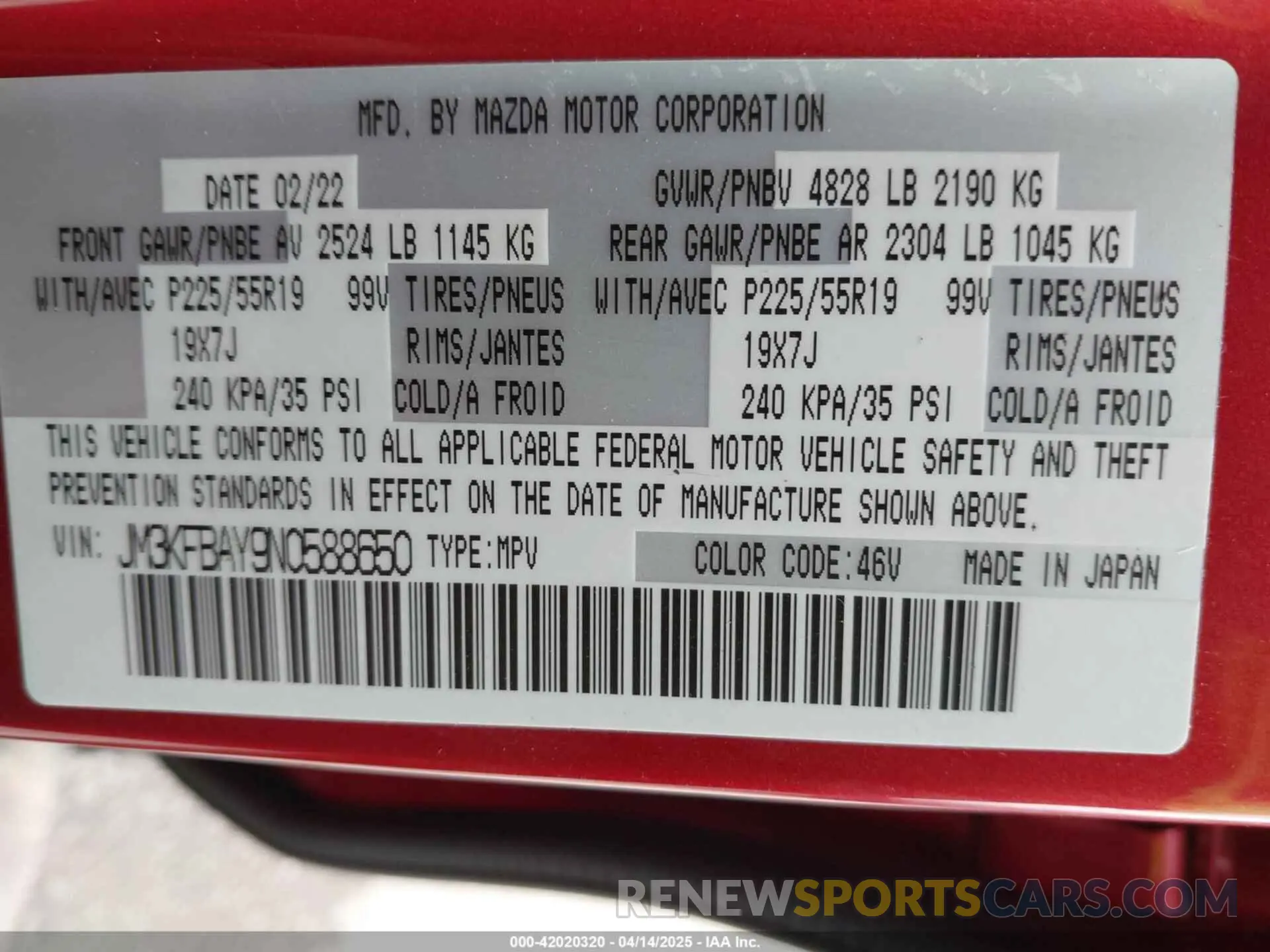9 Фотография поврежденного автомобиля JM3KFBAY9N0588650 MAZDA CX-5 2022
