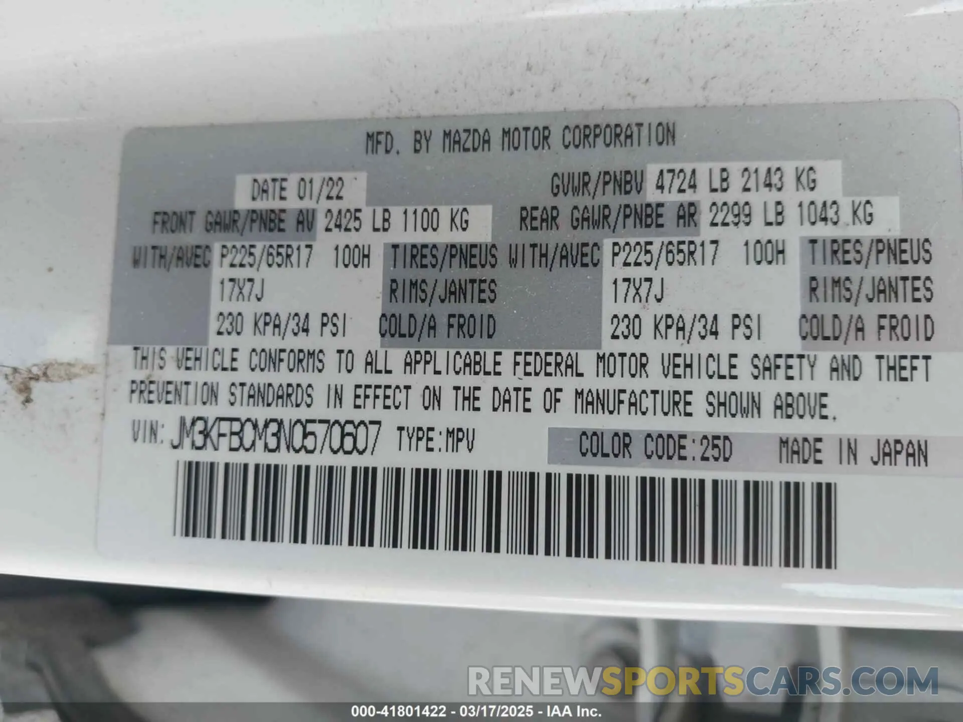 9 Photograph of a damaged car JM3KFBCM3N0570607 MAZDA CX-5 2022