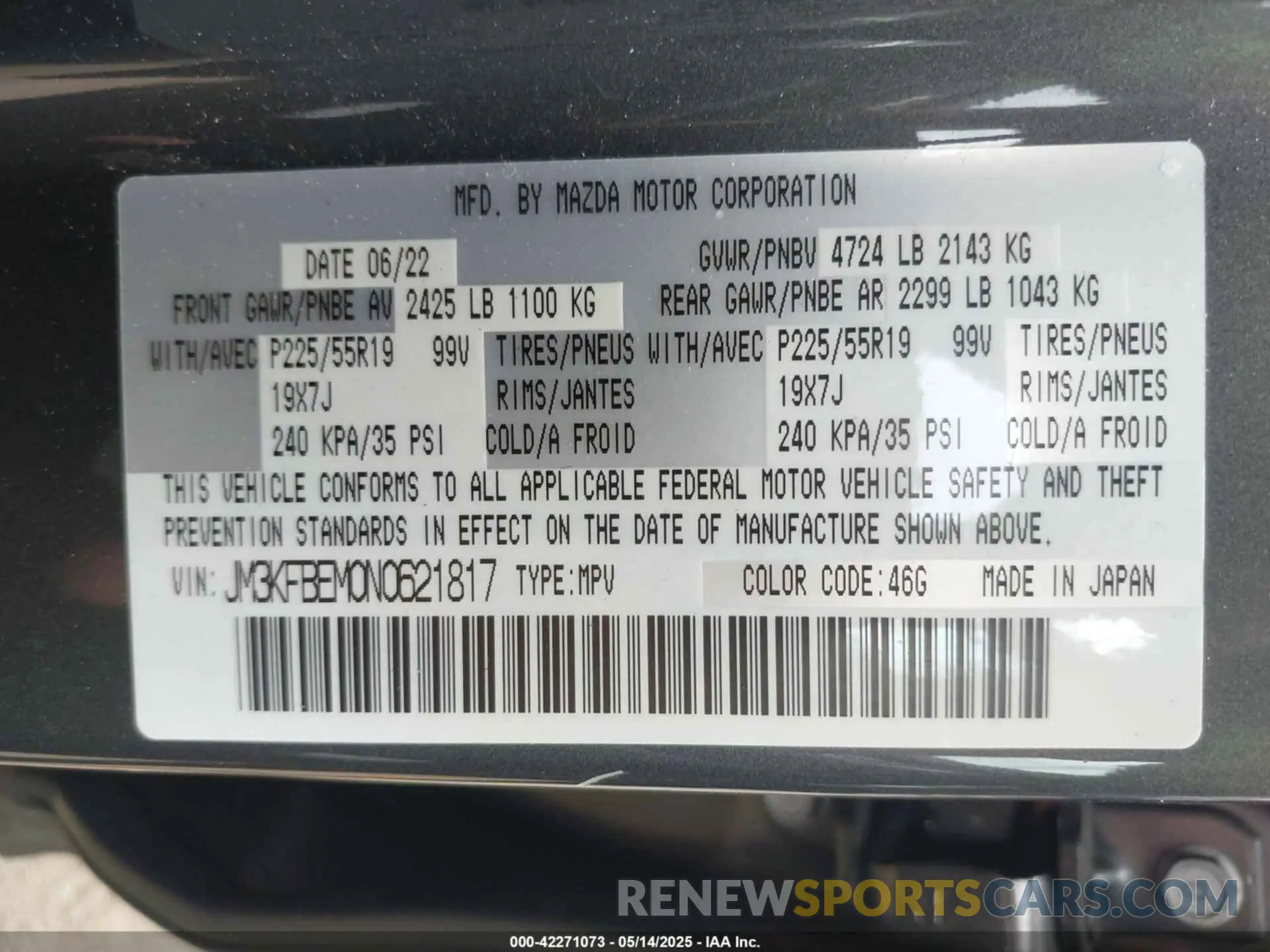 9 Photograph of a damaged car JM3KFBEM0N0621817 MAZDA CX-5 2022