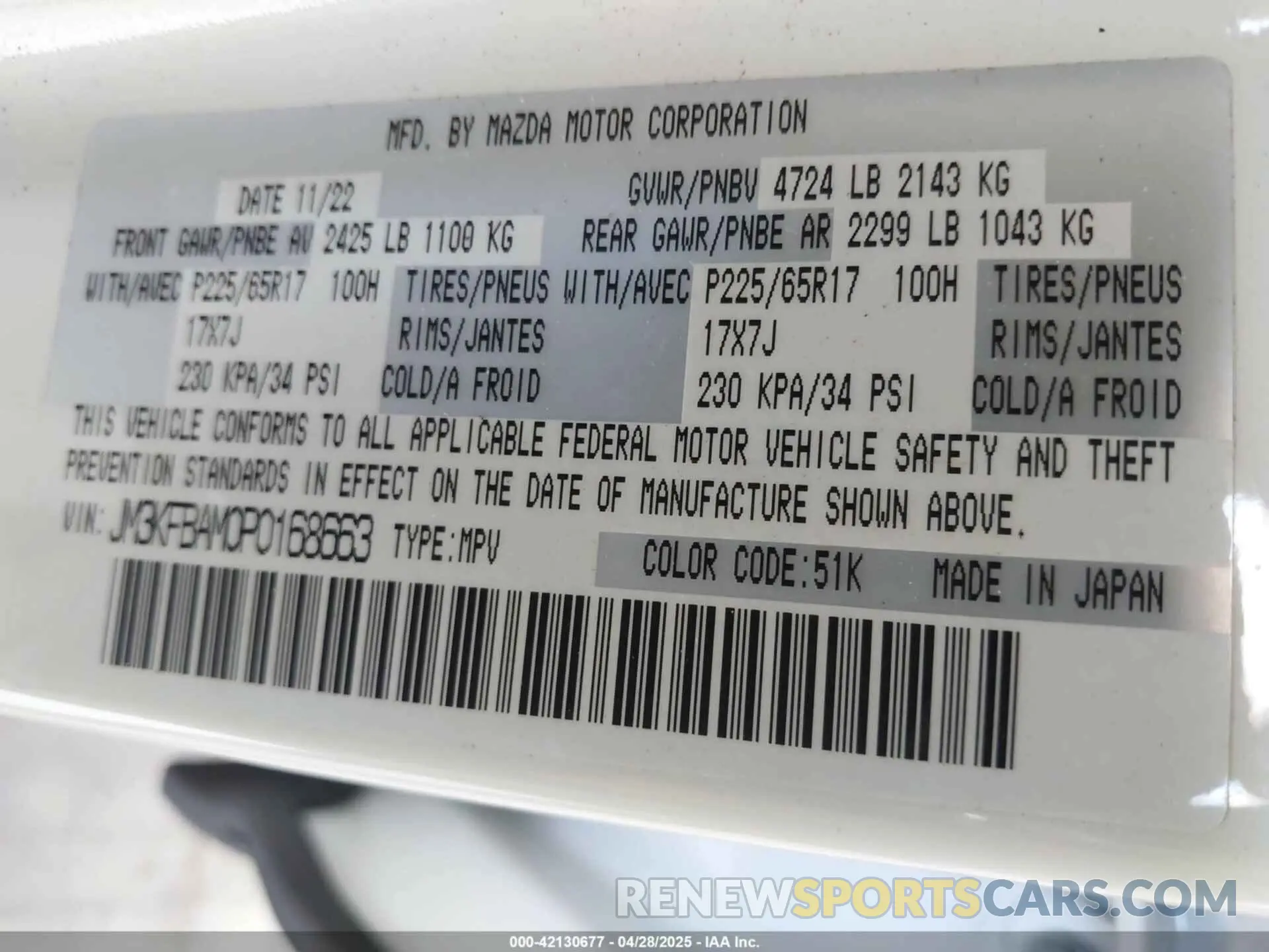 9 Photograph of a damaged car JM3KFBAM0P0168663 MAZDA CX-5 2023