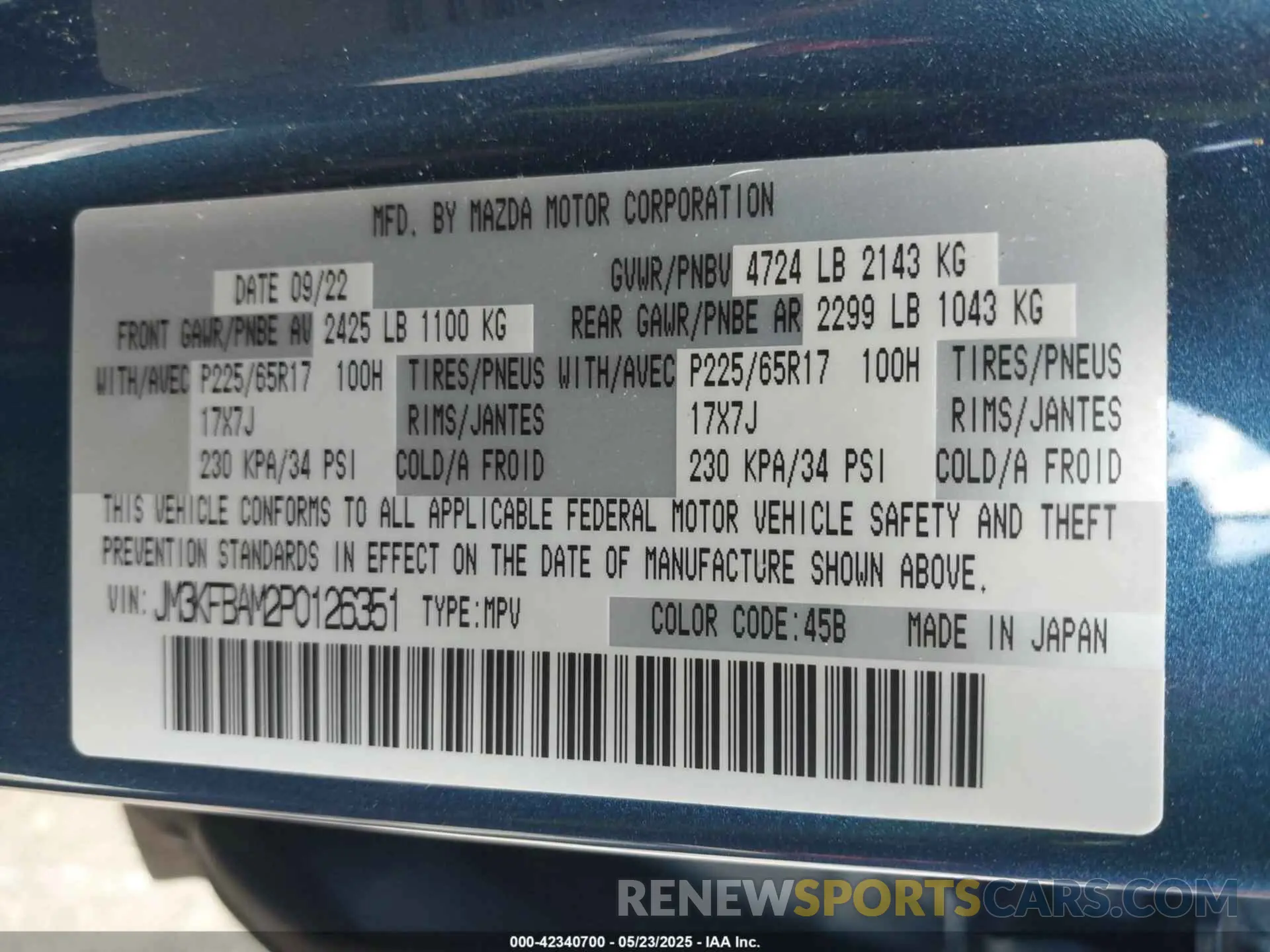 9 Фотография поврежденного автомобиля JM3KFBAM2P0126351 MAZDA CX-5 2023