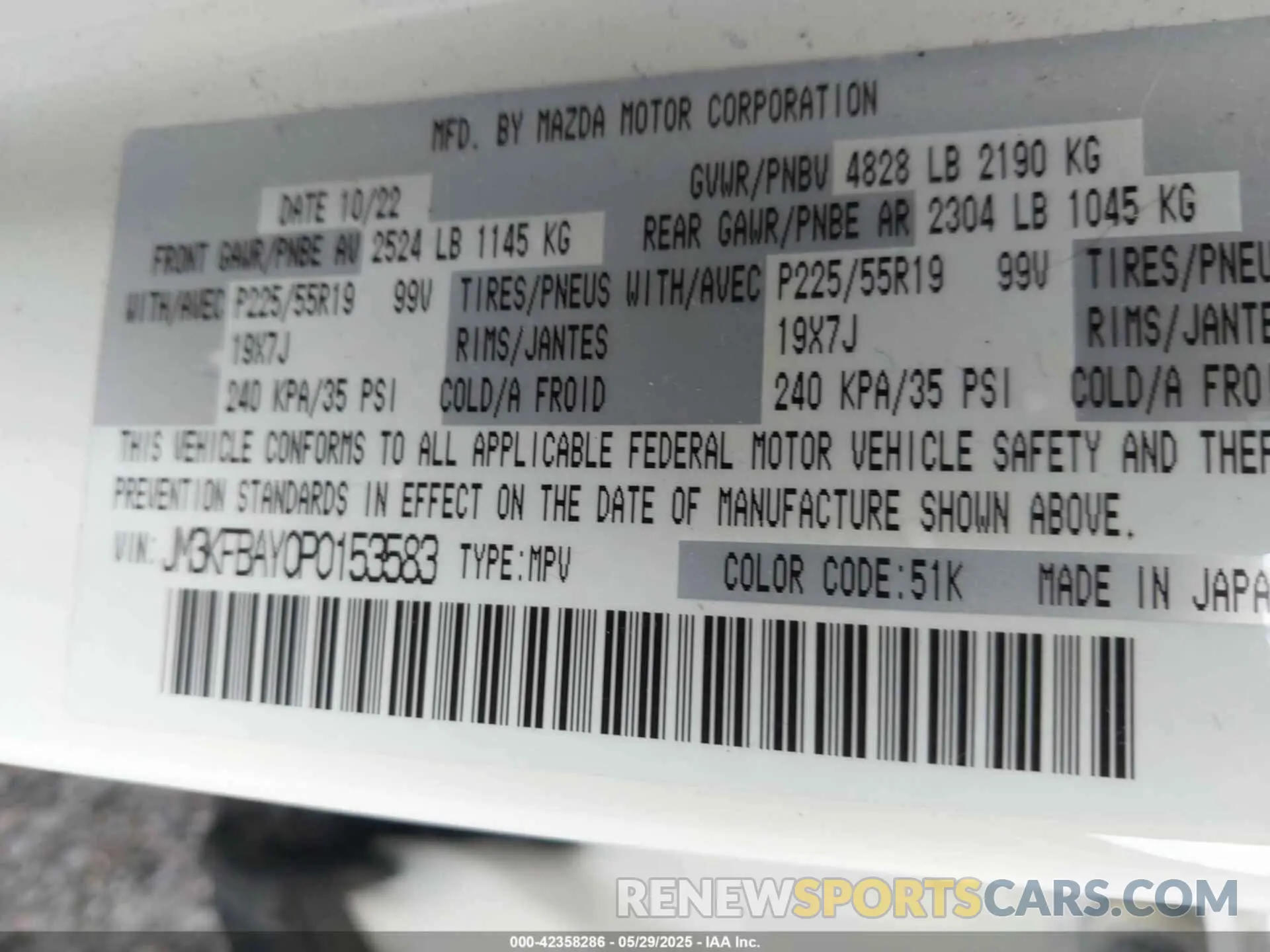 9 Photograph of a damaged car JM3KFBAY0P0153583 MAZDA CX-5 2023