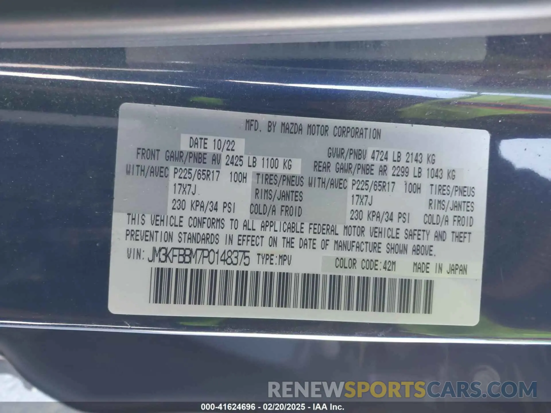 9 Photograph of a damaged car JM3KFBBM7P0148375 MAZDA CX-5 2023