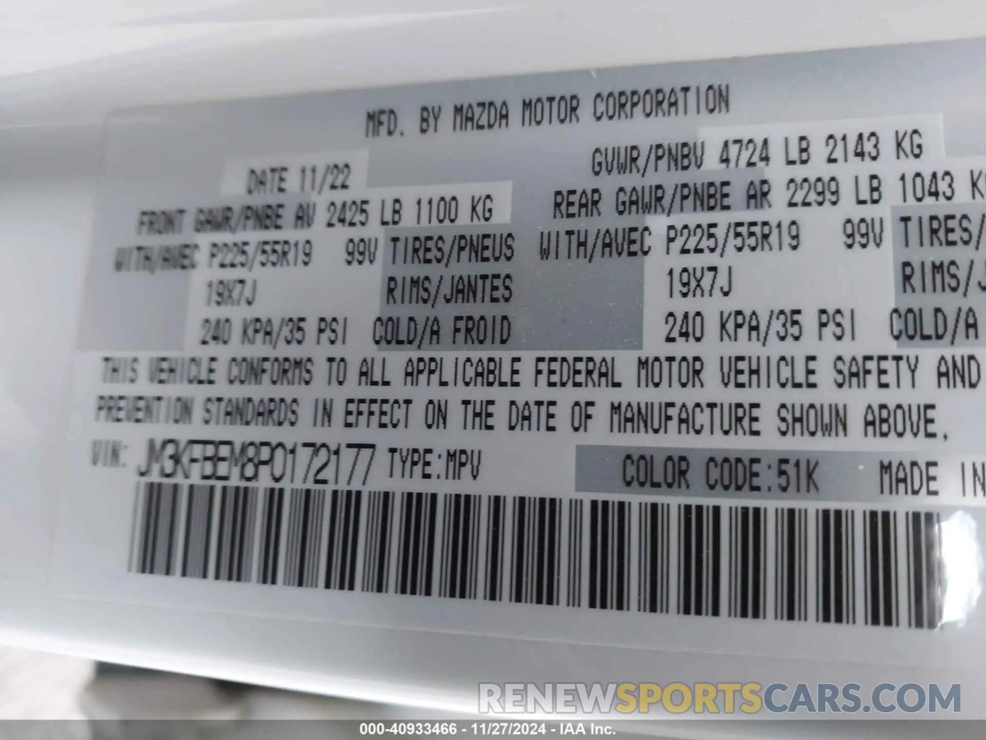 9 Фотография поврежденного автомобиля JM3KFBEM8P0172177 MAZDA CX-5 2023