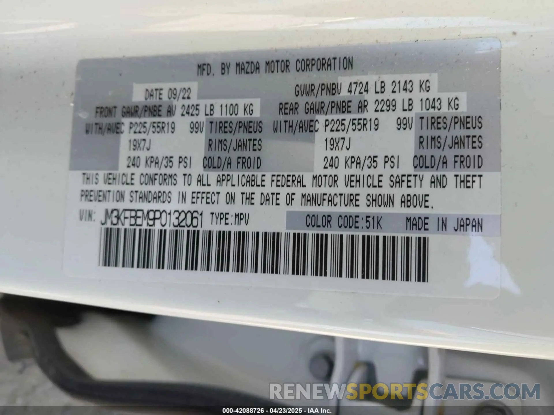 9 Фотография поврежденного автомобиля JM3KFBEM9P0132061 MAZDA CX-5 2023