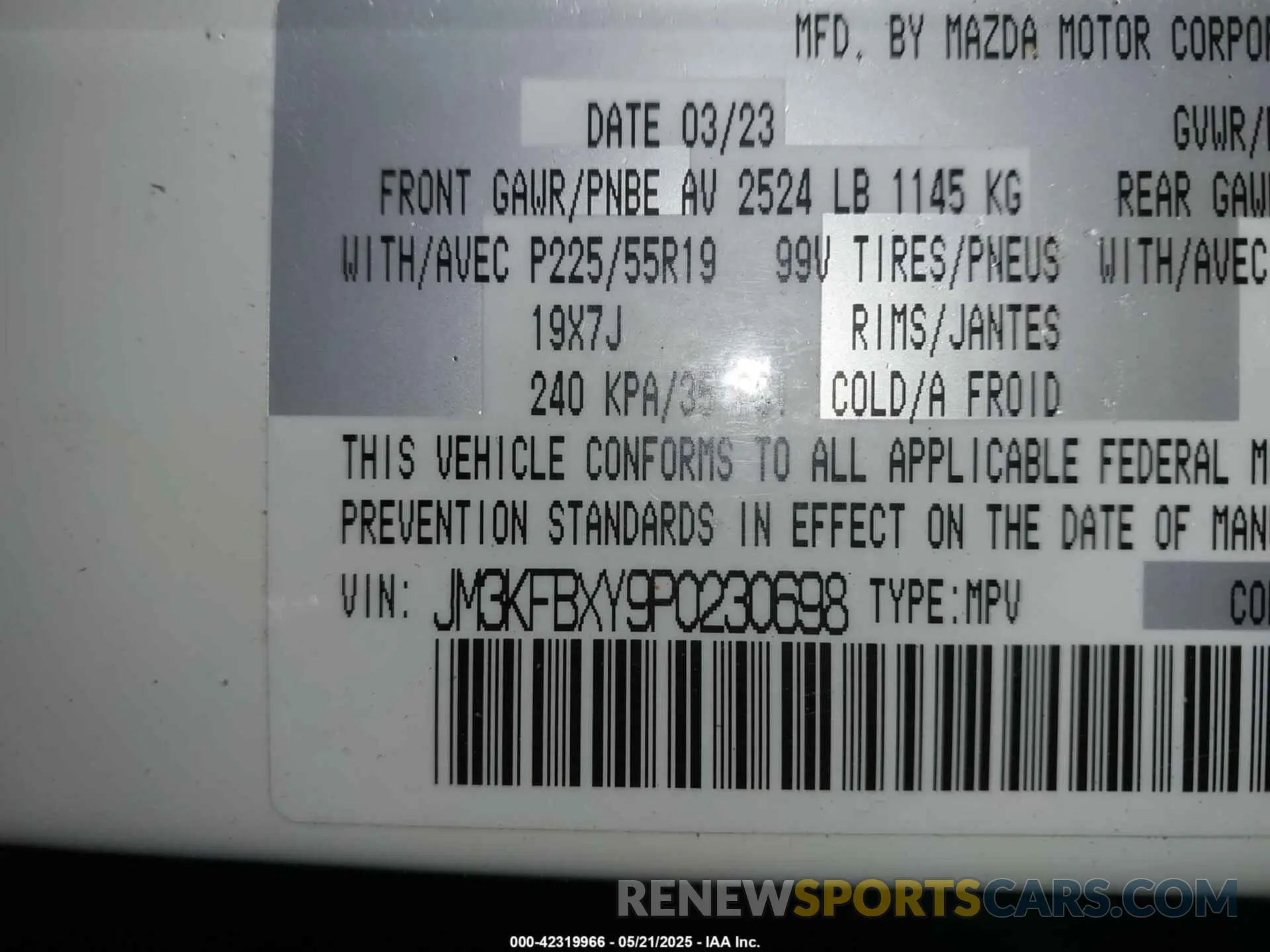 9 Фотография поврежденного автомобиля JM3KFBXY9P0230698 MAZDA CX-5 2023