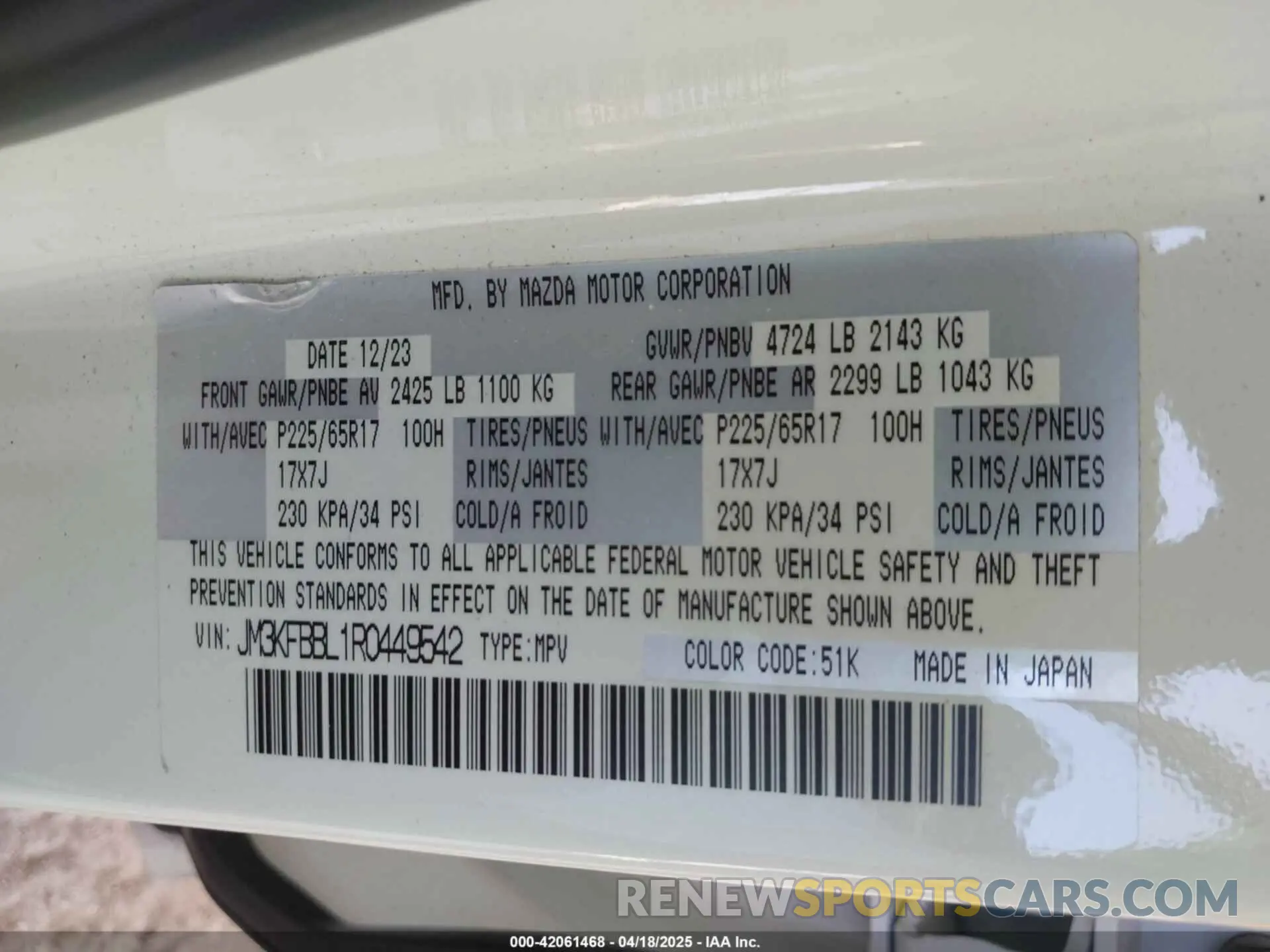 9 Photograph of a damaged car JM3KFBBL1R0449542 MAZDA CX-5 2024