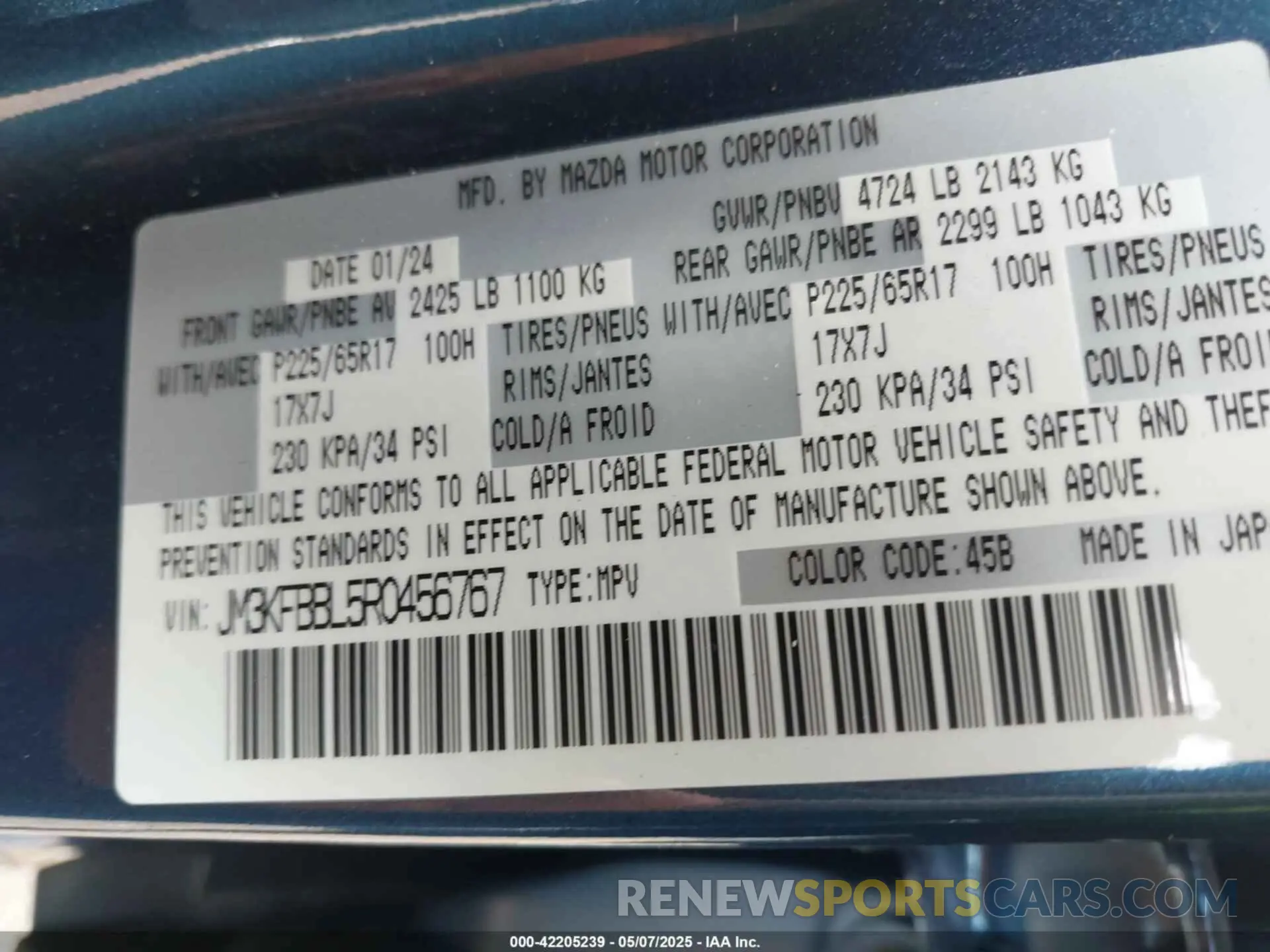 9 Фотография поврежденного автомобиля JM3KFBBL5R0456767 MAZDA CX-5 2024