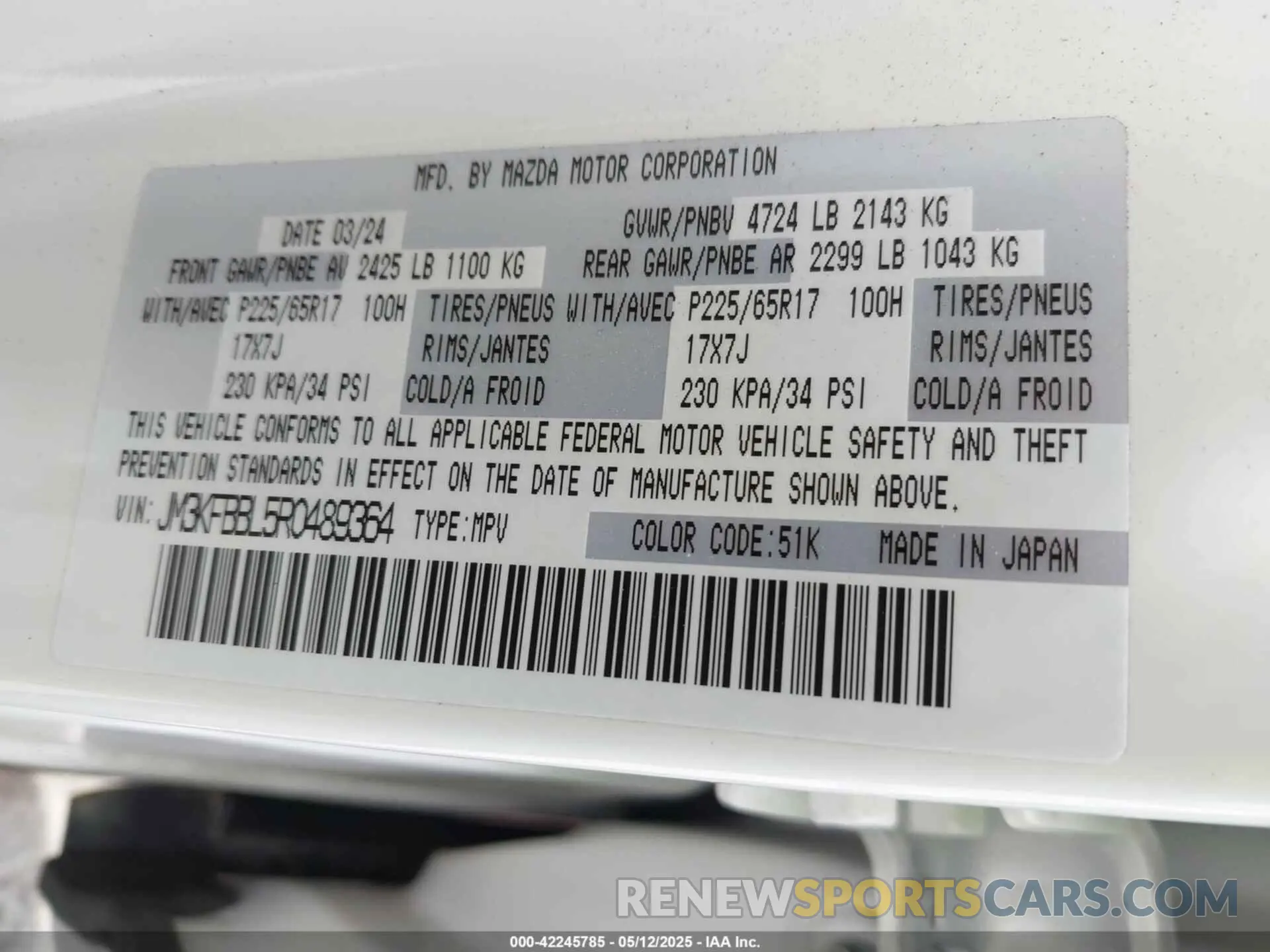 9 Photograph of a damaged car JM3KFBBL5R0489364 MAZDA CX-5 2024