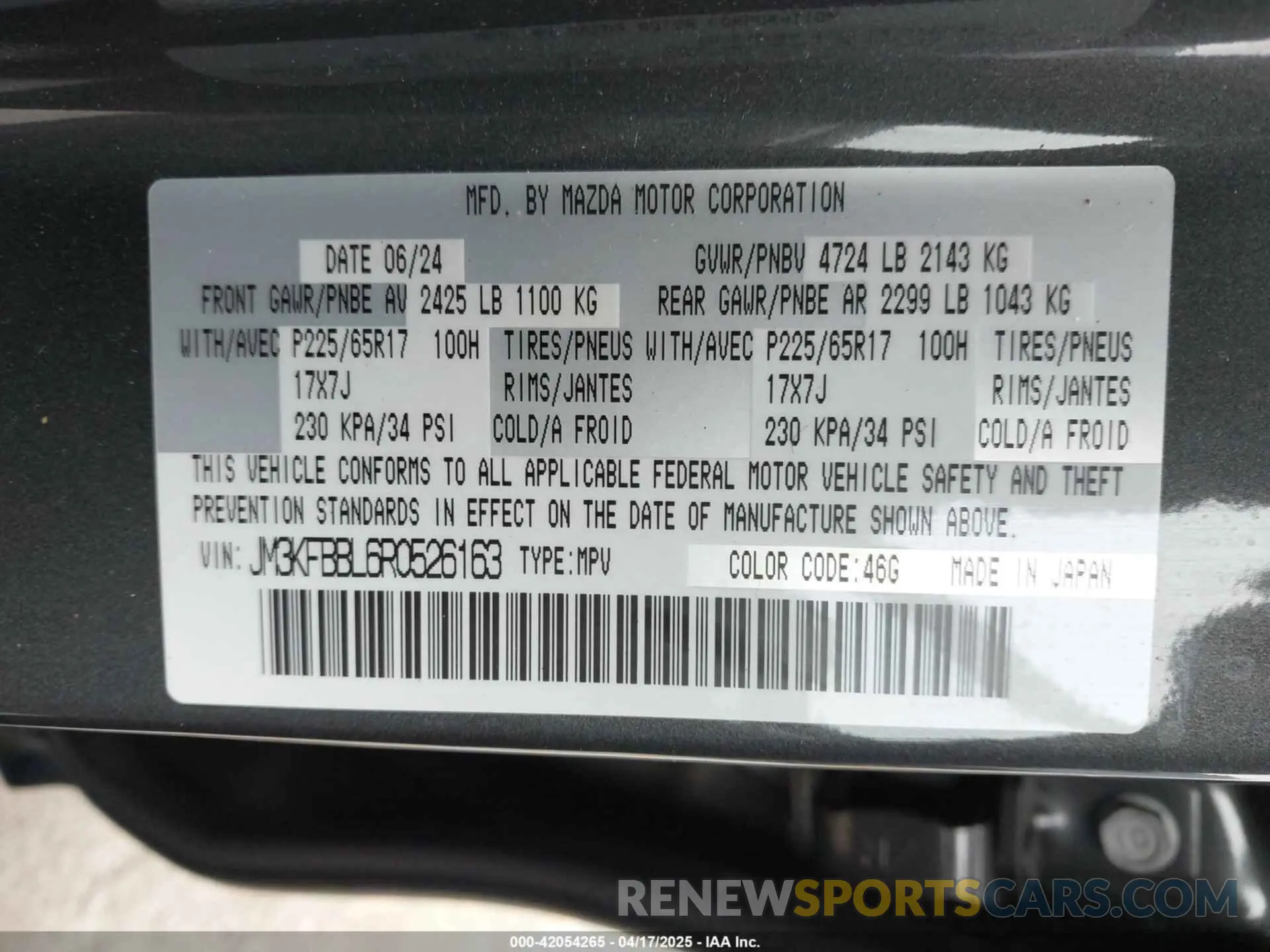 9 Photograph of a damaged car JM3KFBBL6R0526163 MAZDA CX-5 2024