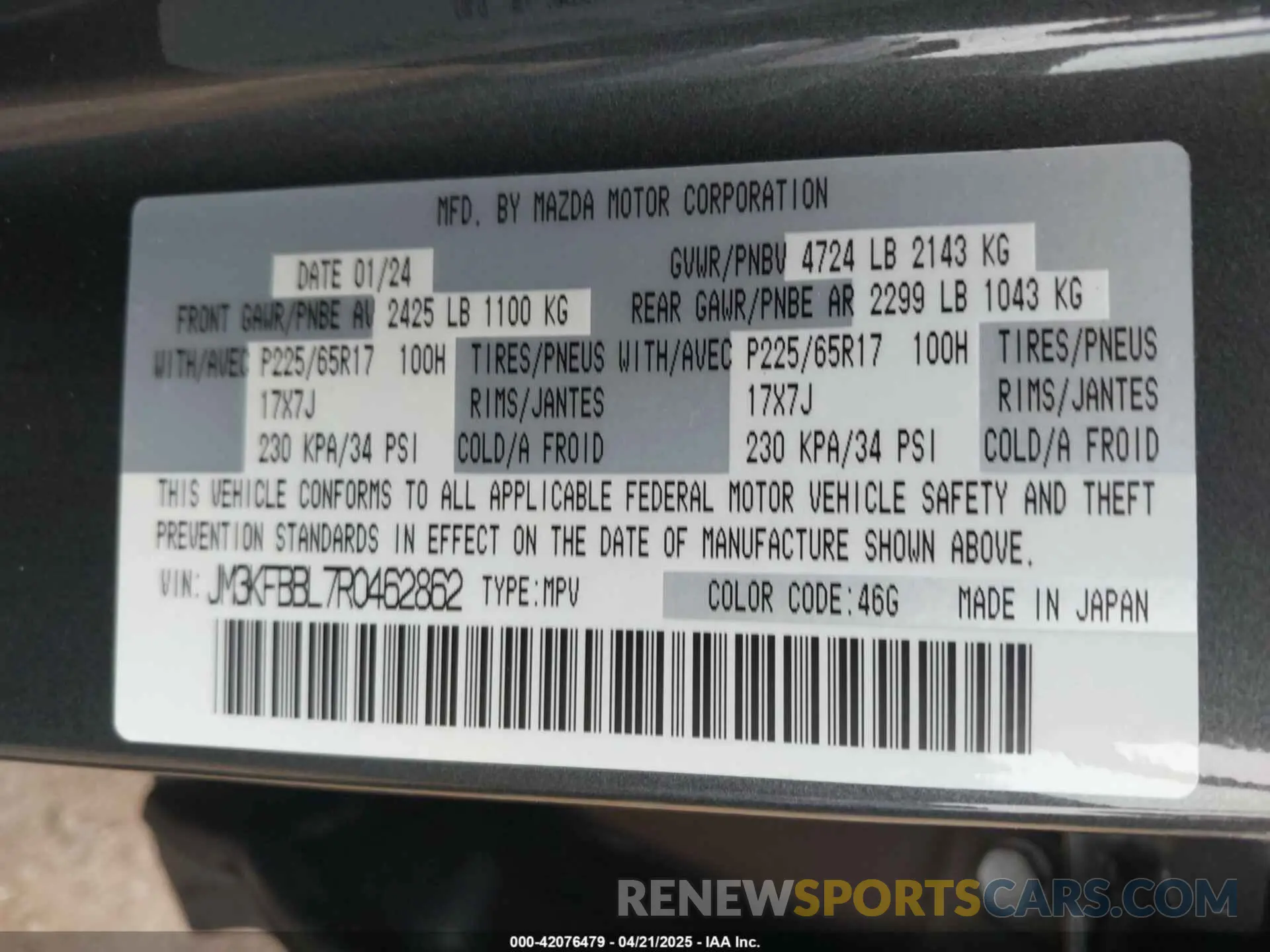 9 Фотография поврежденного автомобиля JM3KFBBL7R0462862 MAZDA CX-5 2024
