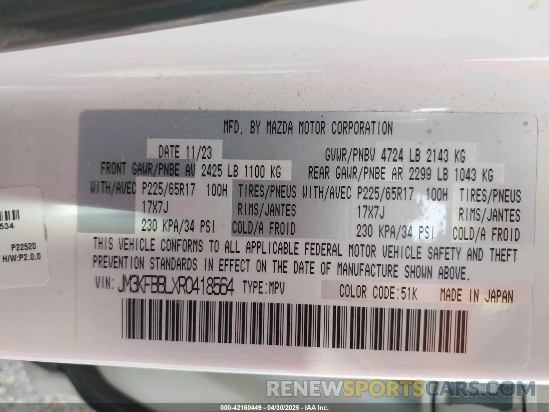 9 Фотография поврежденного автомобиля JM3KFBBLXR0418564 MAZDA CX-5 2024